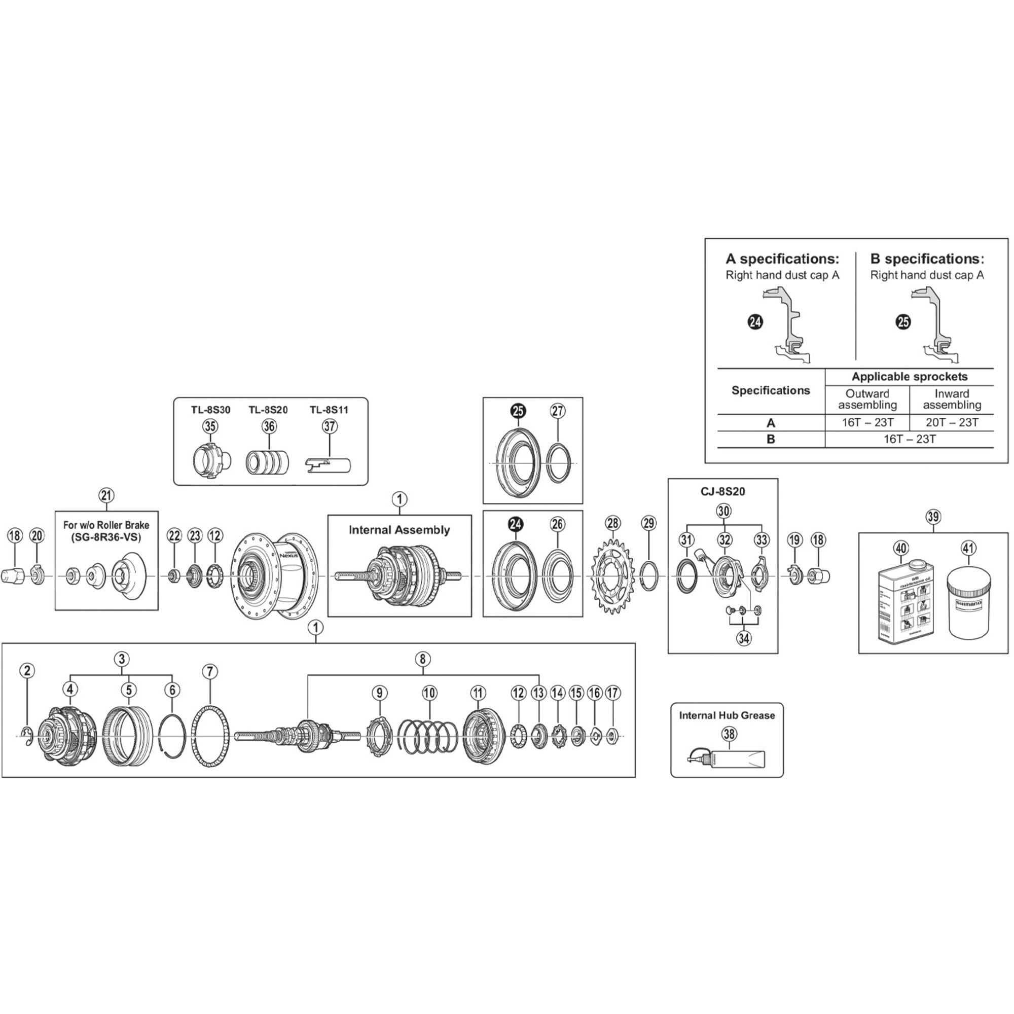 Shimano Spares 8R36 Nexus internal assembly | Power2Cycle 184 mm