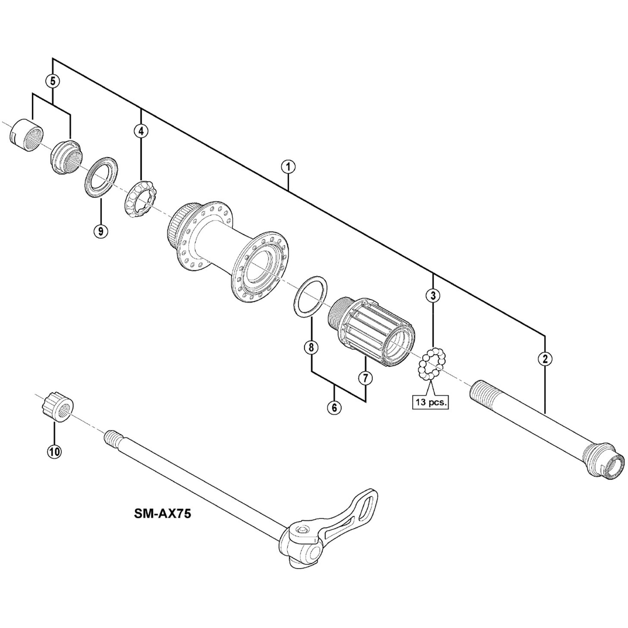 Shimano Spares M988 hub axle unit