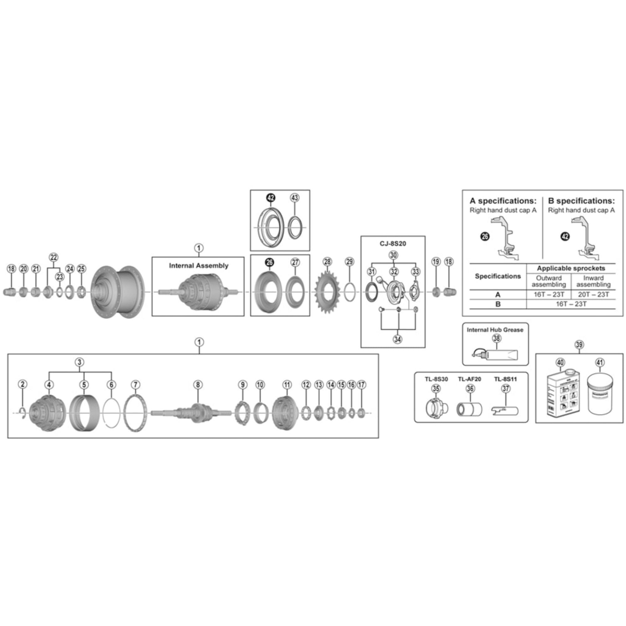 Shimano Spares 8D Internal assembly, 187 mm