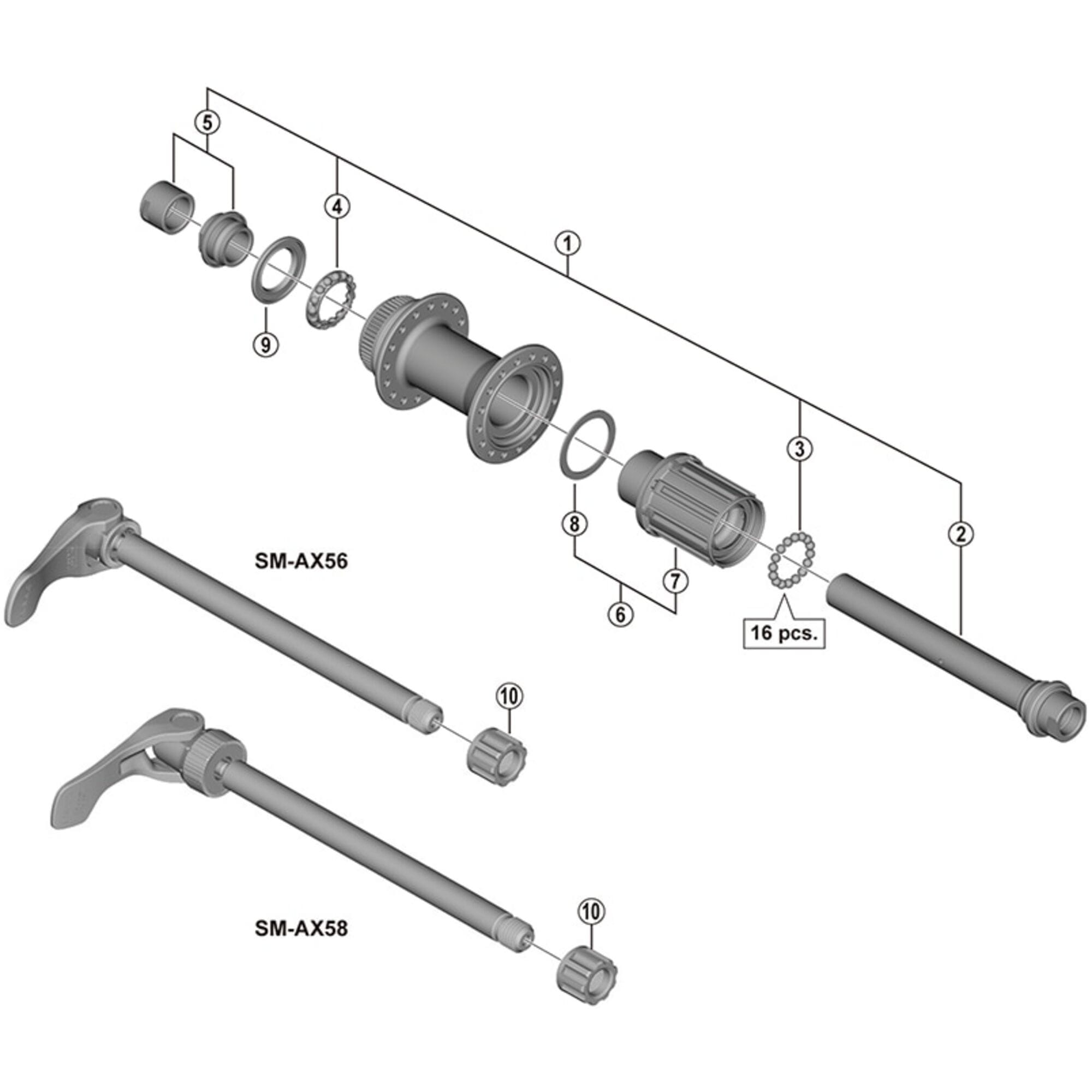 Shimano Spares MT400 complete hub axle, 142 mm