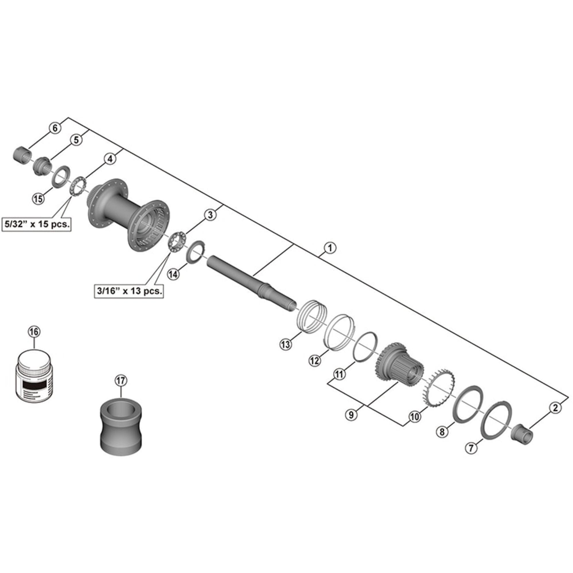 Shimano Spares B complete hub axle, 157 mm