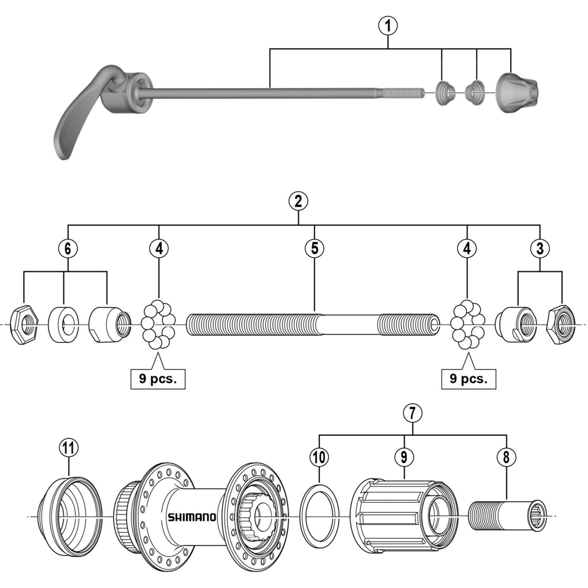 Shimano Spares RM35 complete hub axle 146 mm