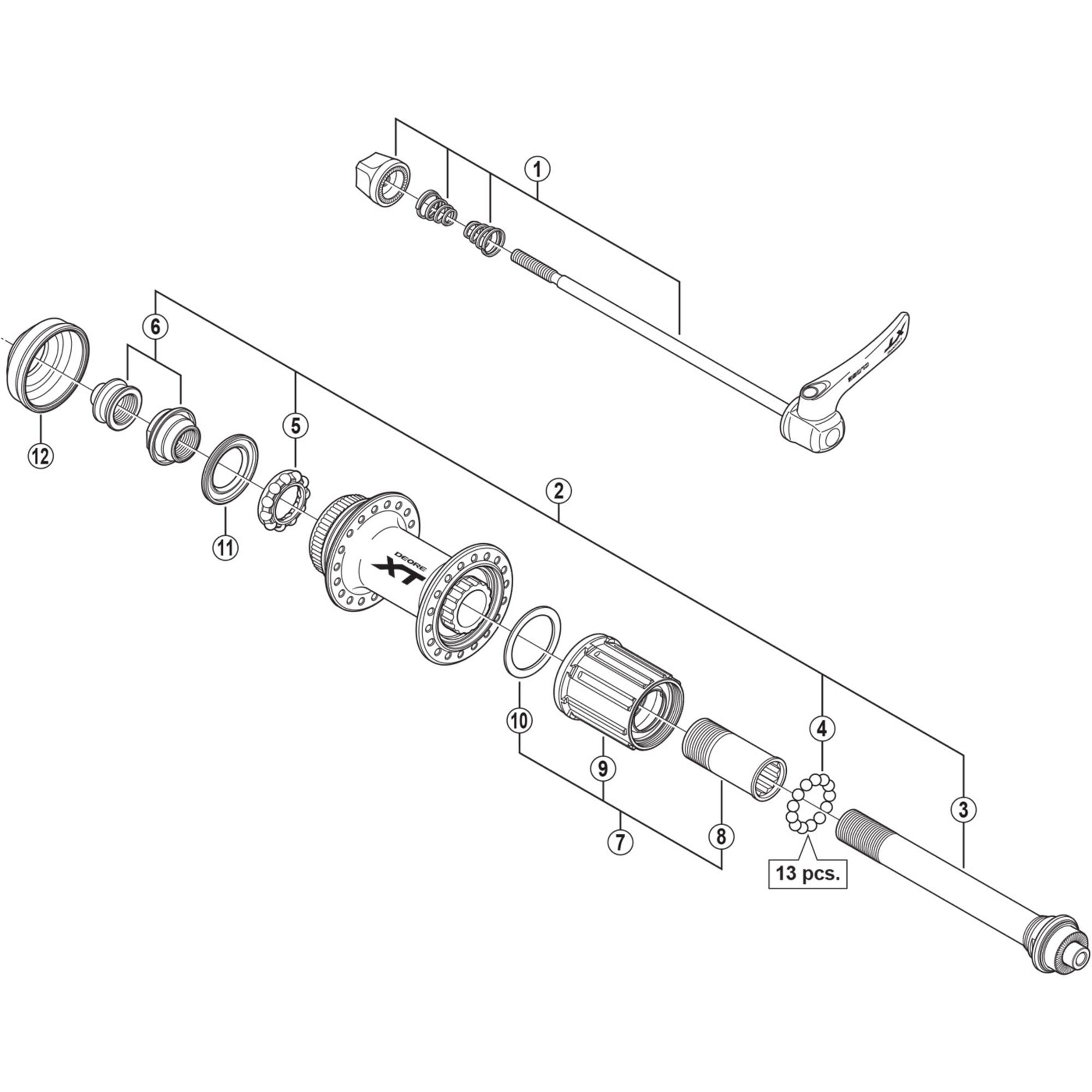 Shimano Spares M785 complete quick release, 168 mm