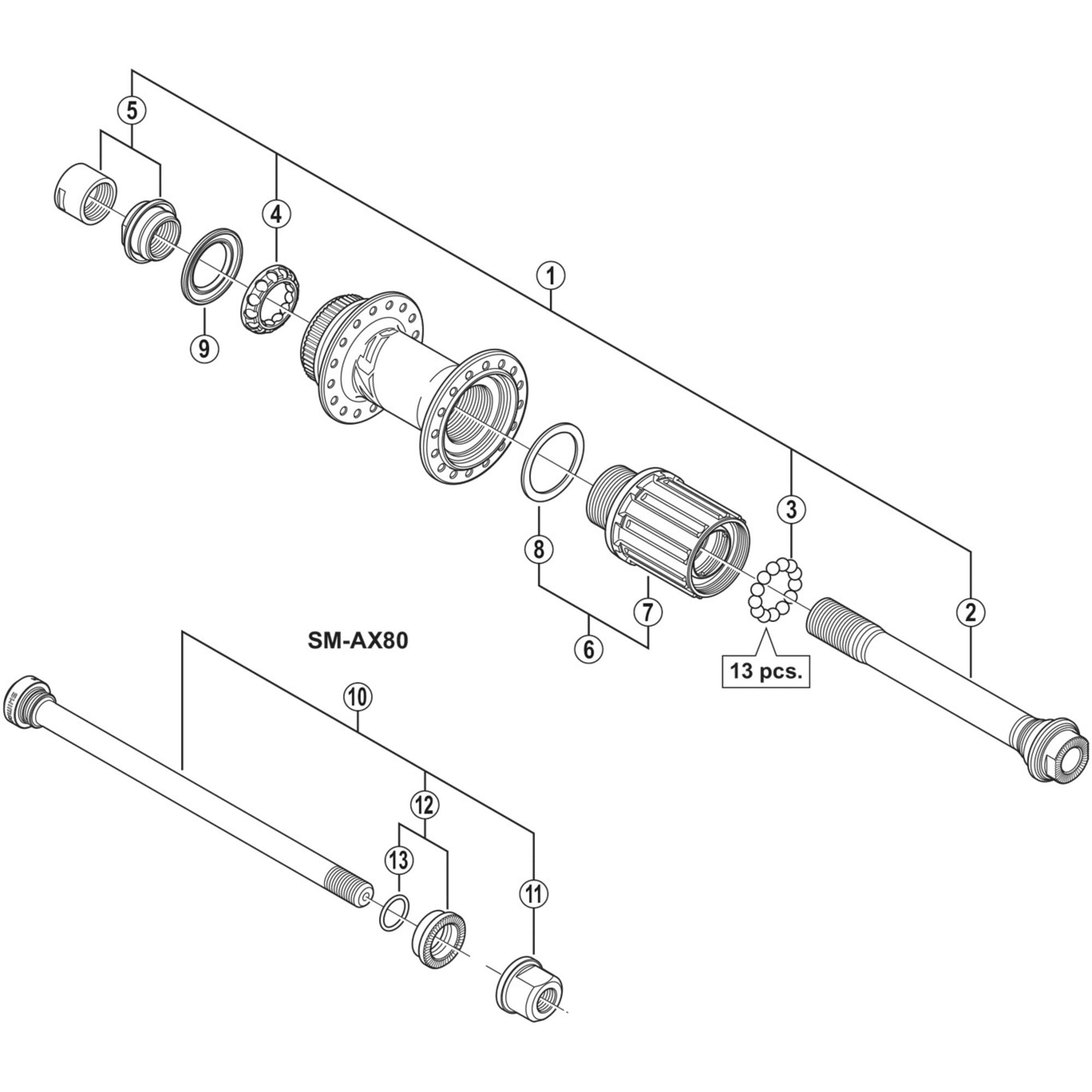 Shimano Spares M640 hub axle, 12 mm