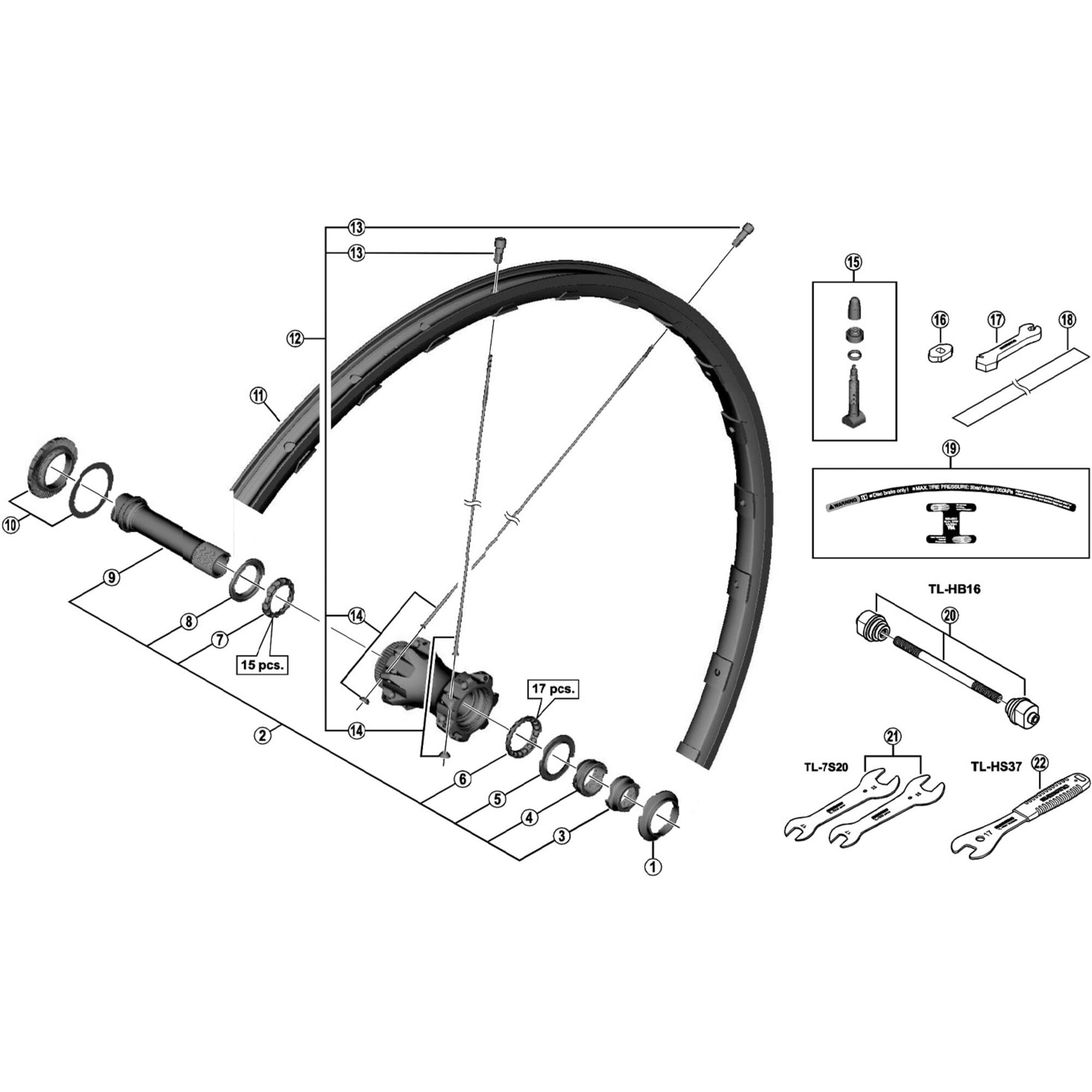 Shimano Spares 29 complete hub axle