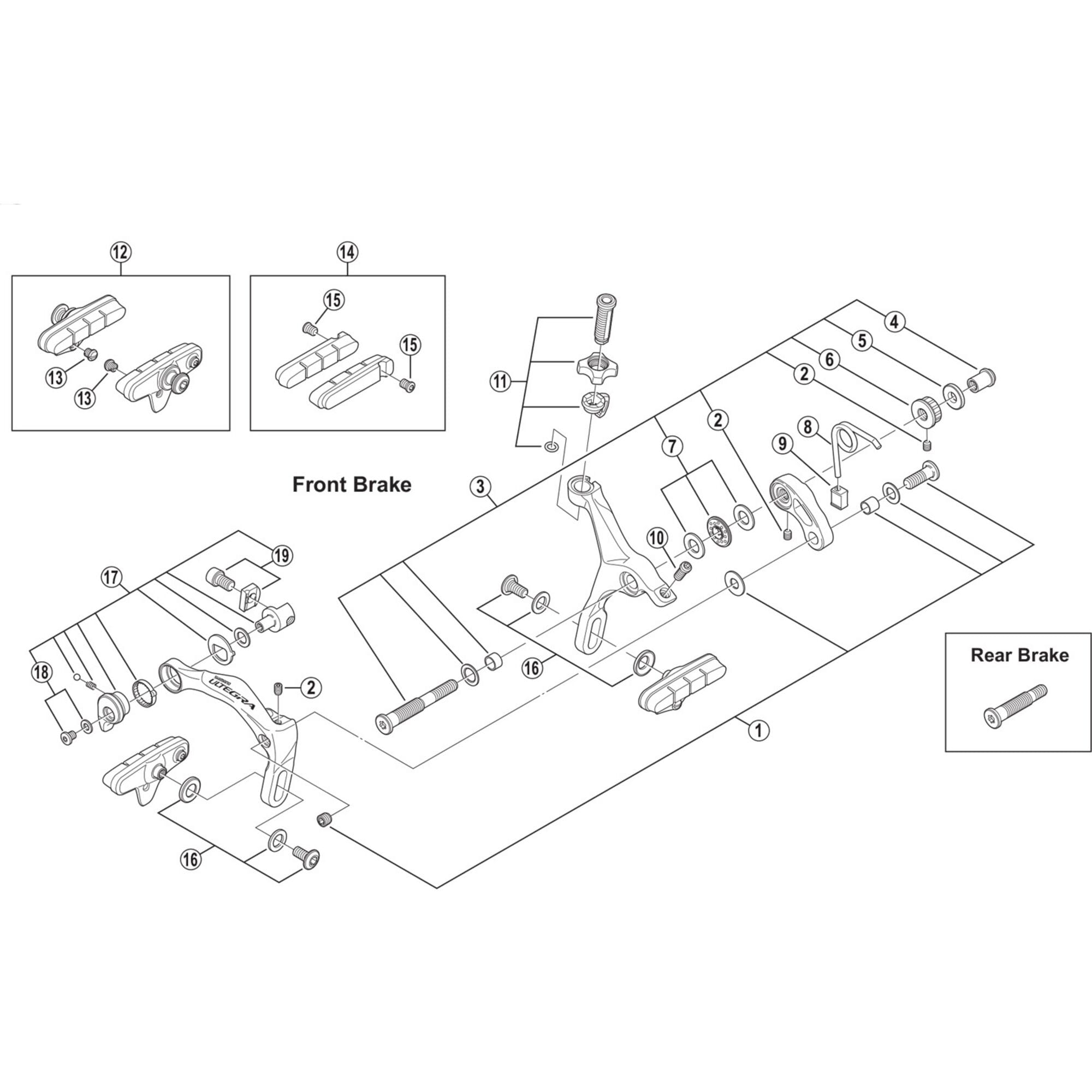 Shimano Spares 6700 front pivot bolt assembly, 52.5 x 27.0 mm