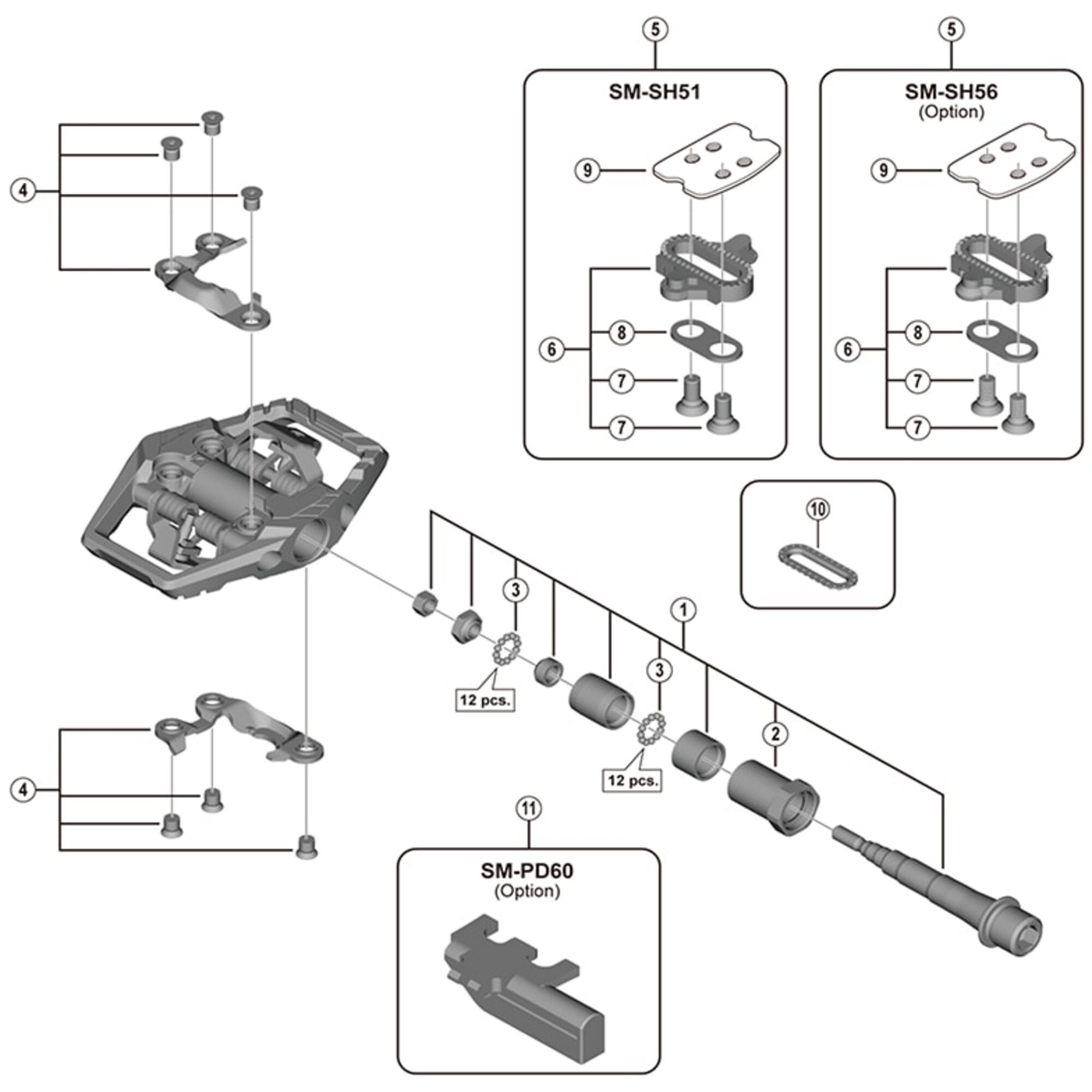 Shimano Spares M8120 pedal axle assembly, left hand