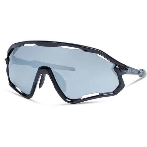 Madison Eyewear Code Breaker Gloss Black Sunglasses | Power2Cycle Silver Mirror Lens