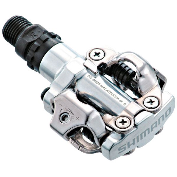 Shimano M520 MTB SPD pedals | Power2Cycle two sided mechanism, silver