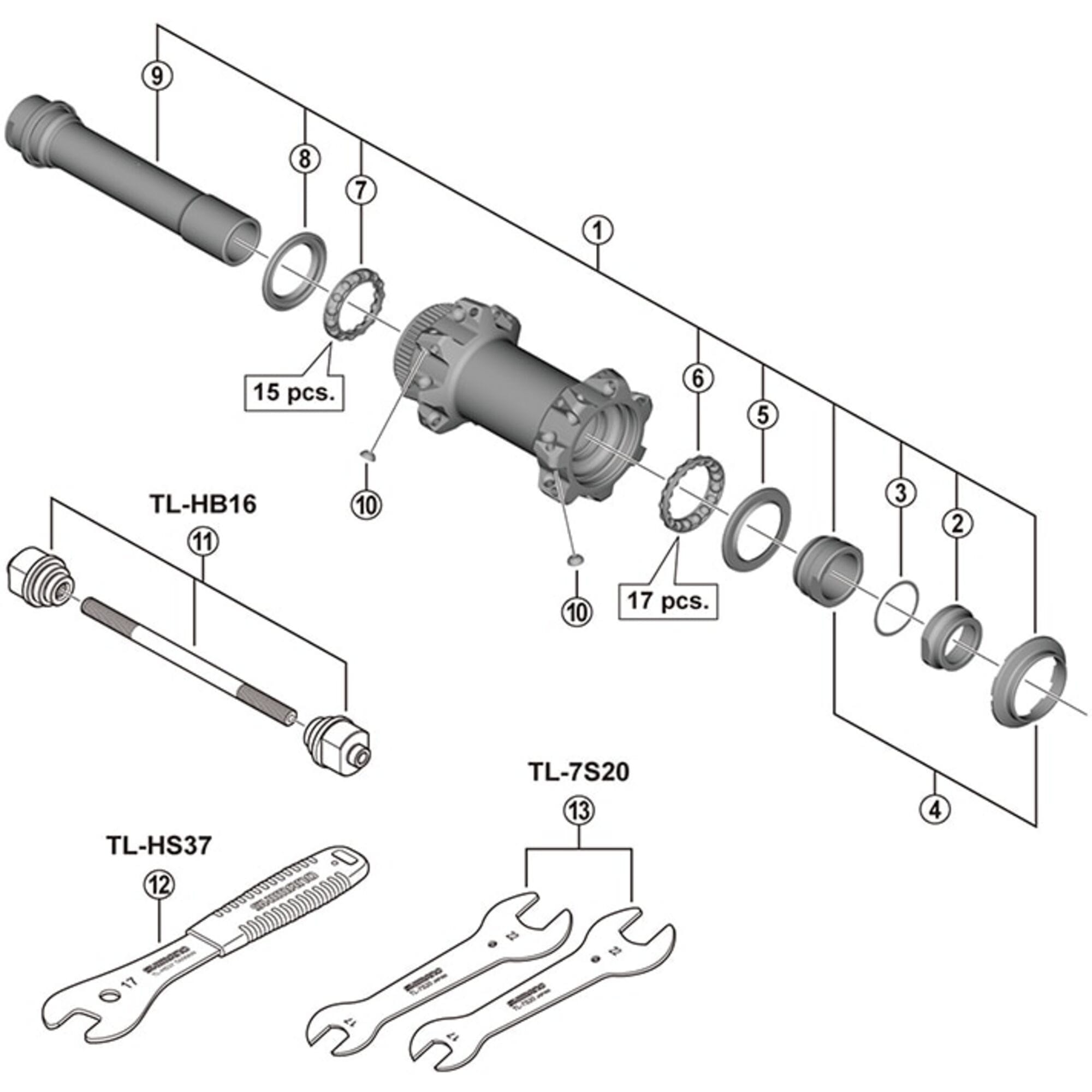 Shimano Spares BS complete hub axle, 110 mm