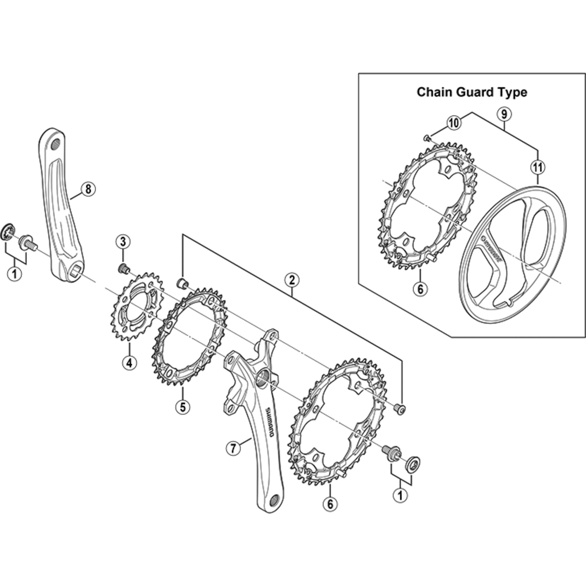 Shimano Spares M540 double chainring fixing bolts and nuts  | Power2Cycle M8 x 8.5 mm  | Power2Cycle (set of 4)