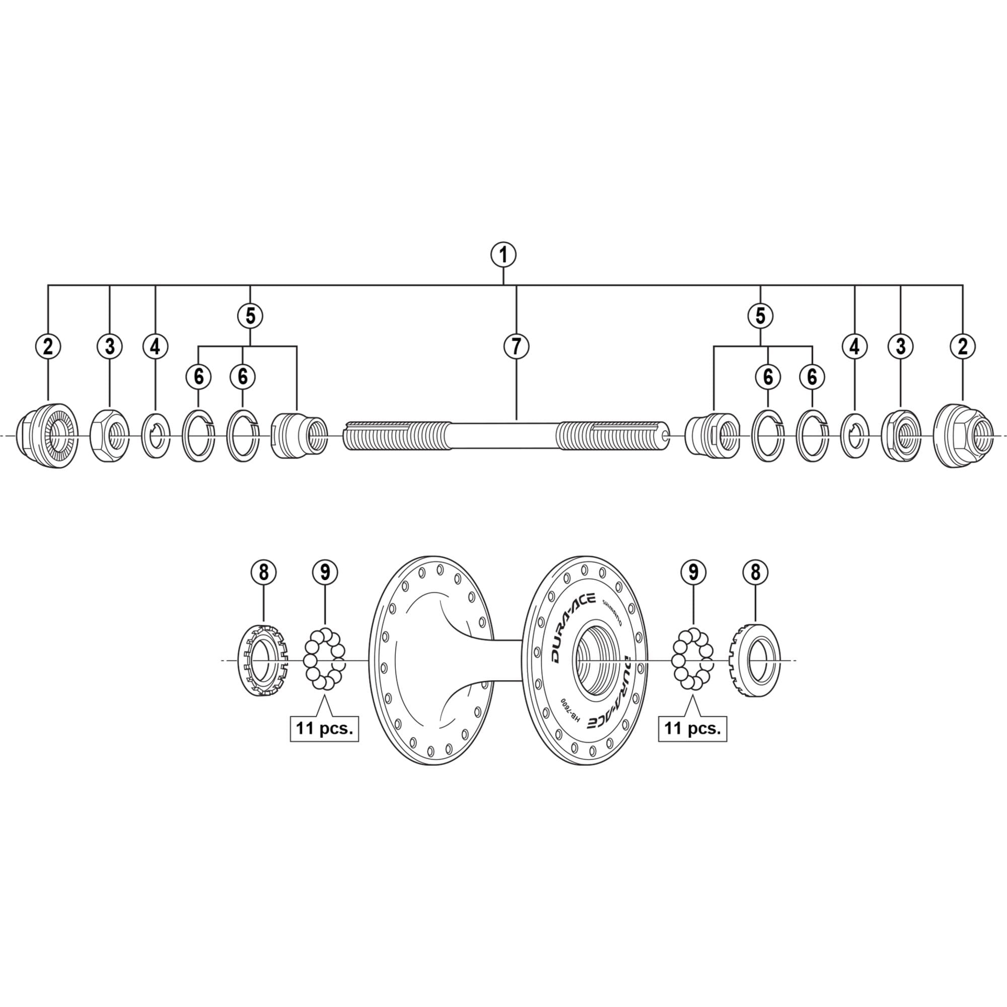 Shimano Spares 7600 complete axle assembly  | Power2Cycle 142 mm