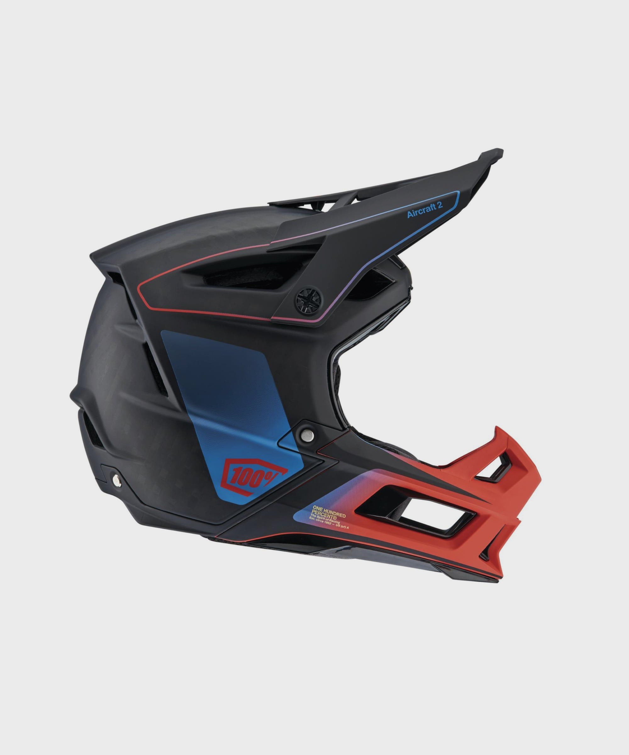 100% Aircraft 2 Helmet Carbon Steel Blue / Neon Red XL