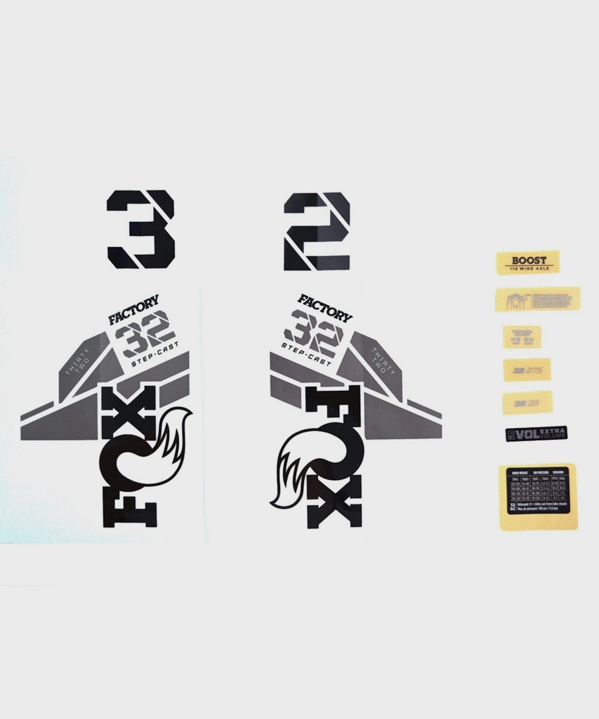 FOX Fork 32 Decal Kit: SC F | Power2CycleS Black Logo Shiny Orange 2021