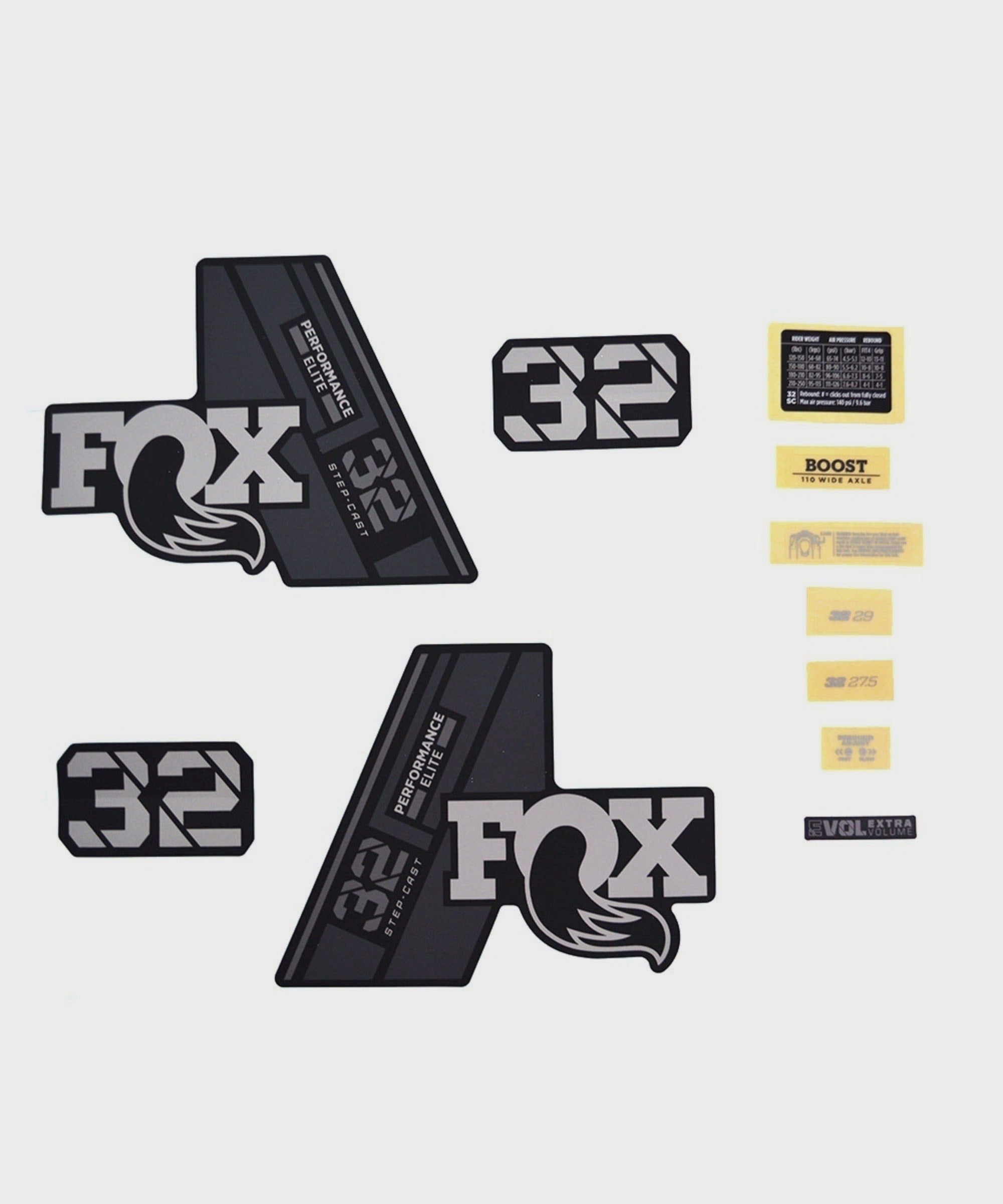 FOX Fork 32 Decal Kit: SC P | Power2CycleSe Grey Logo Matte Black 2021