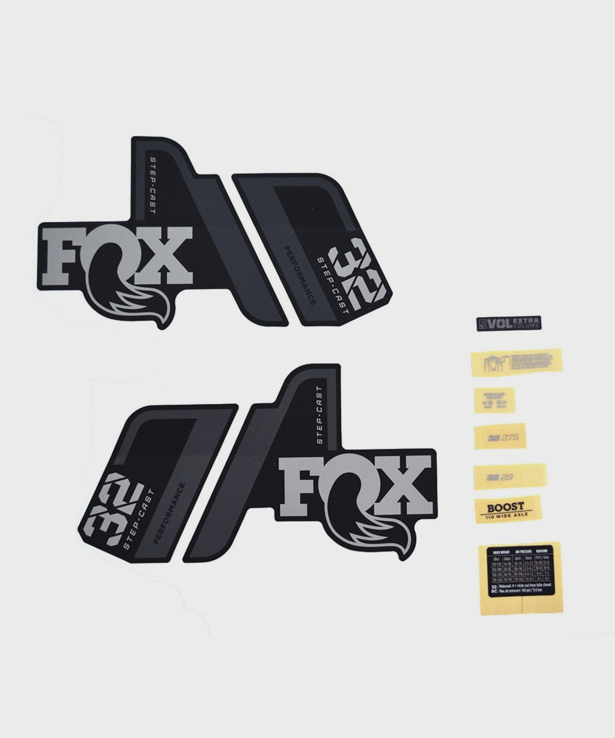 FOX Fork 32 Decal Kit: SC P | Power2CycleS Grey Logo Matte Black 2021