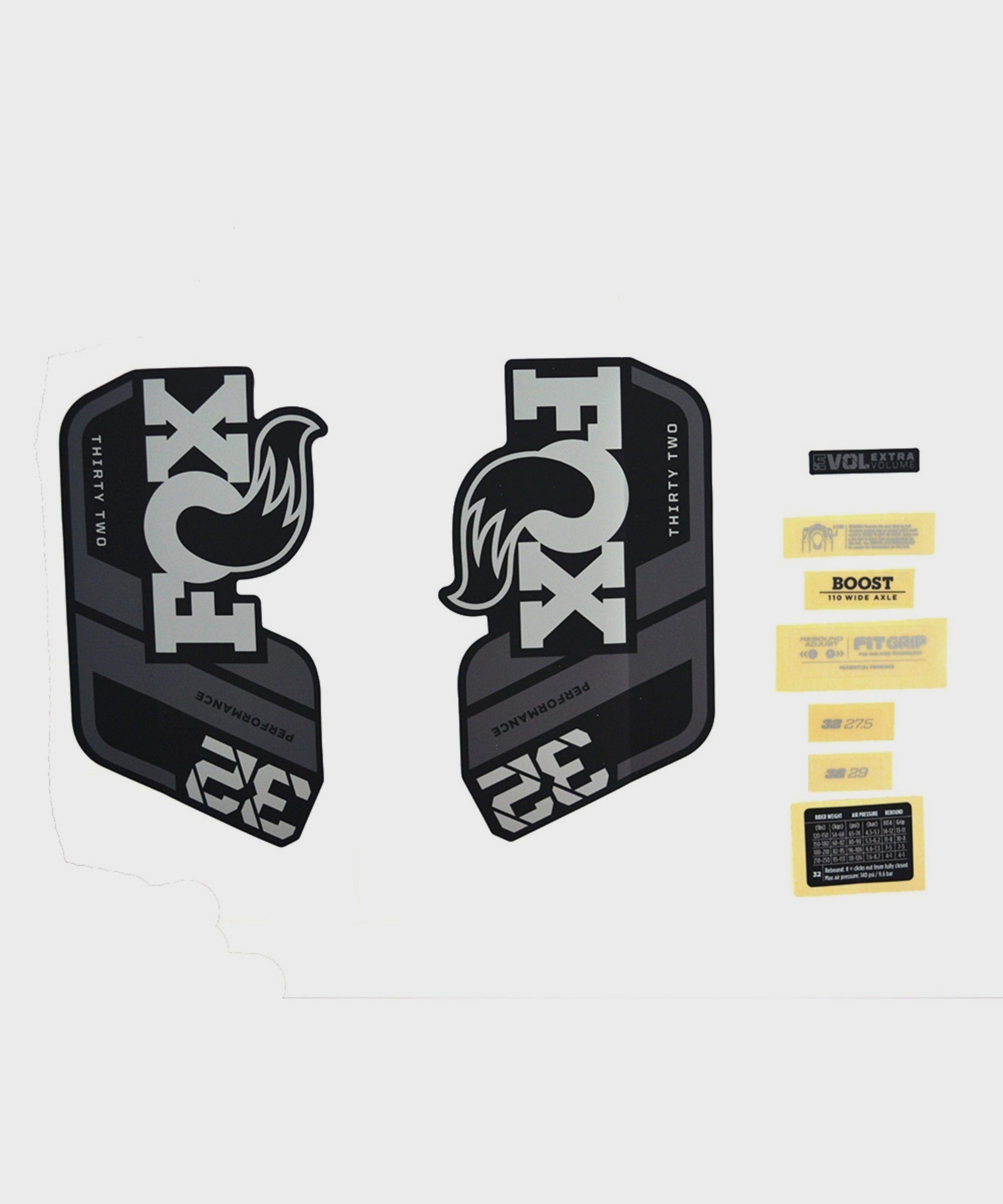 FOX Fork 32 Decal Kit: P | Power2CycleS Grey Logo Matte Black 2021