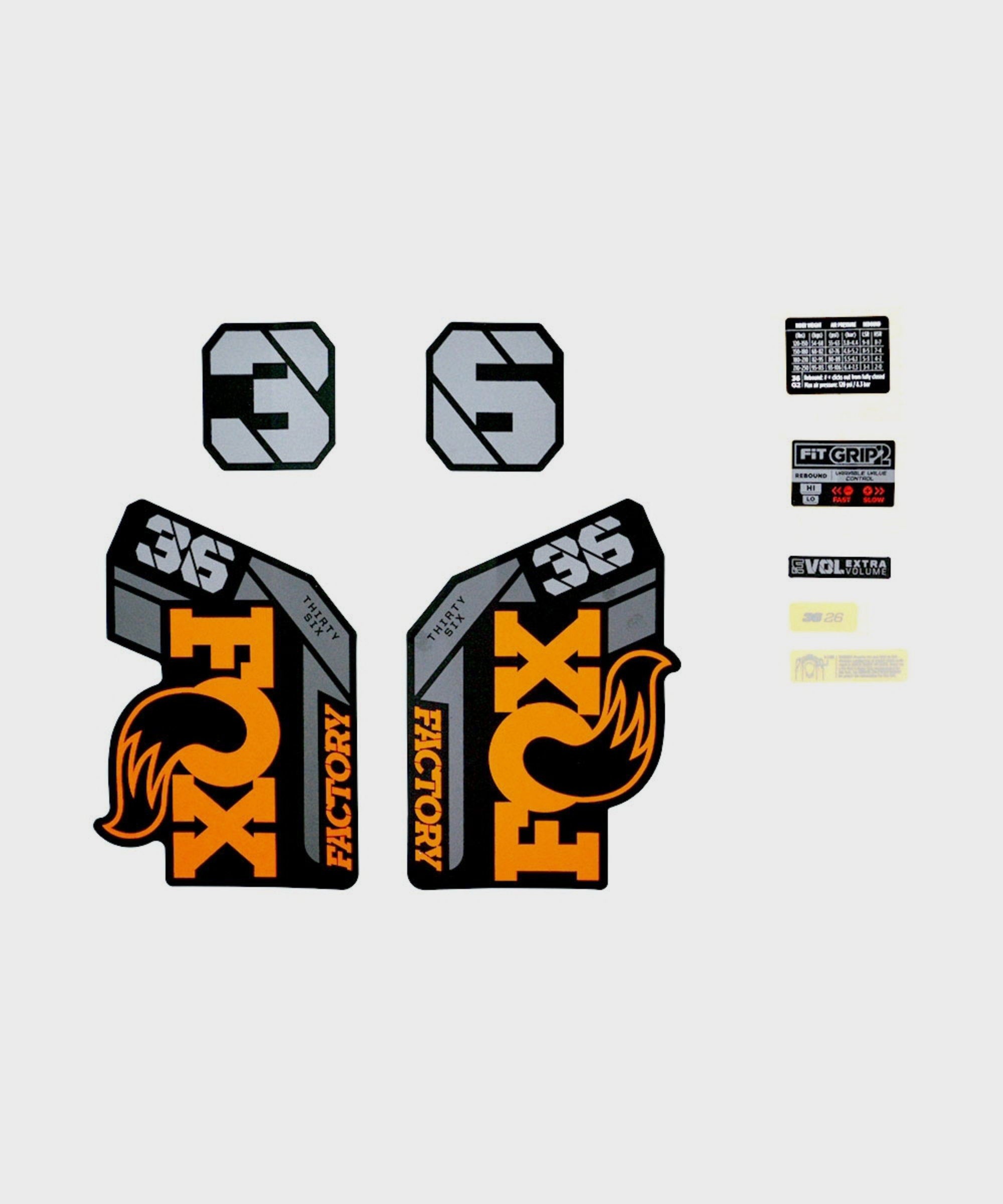"FOX Fork 36 Decal Kit: F | Power2CycleS 26" Orange Logo Matte Black 2021"