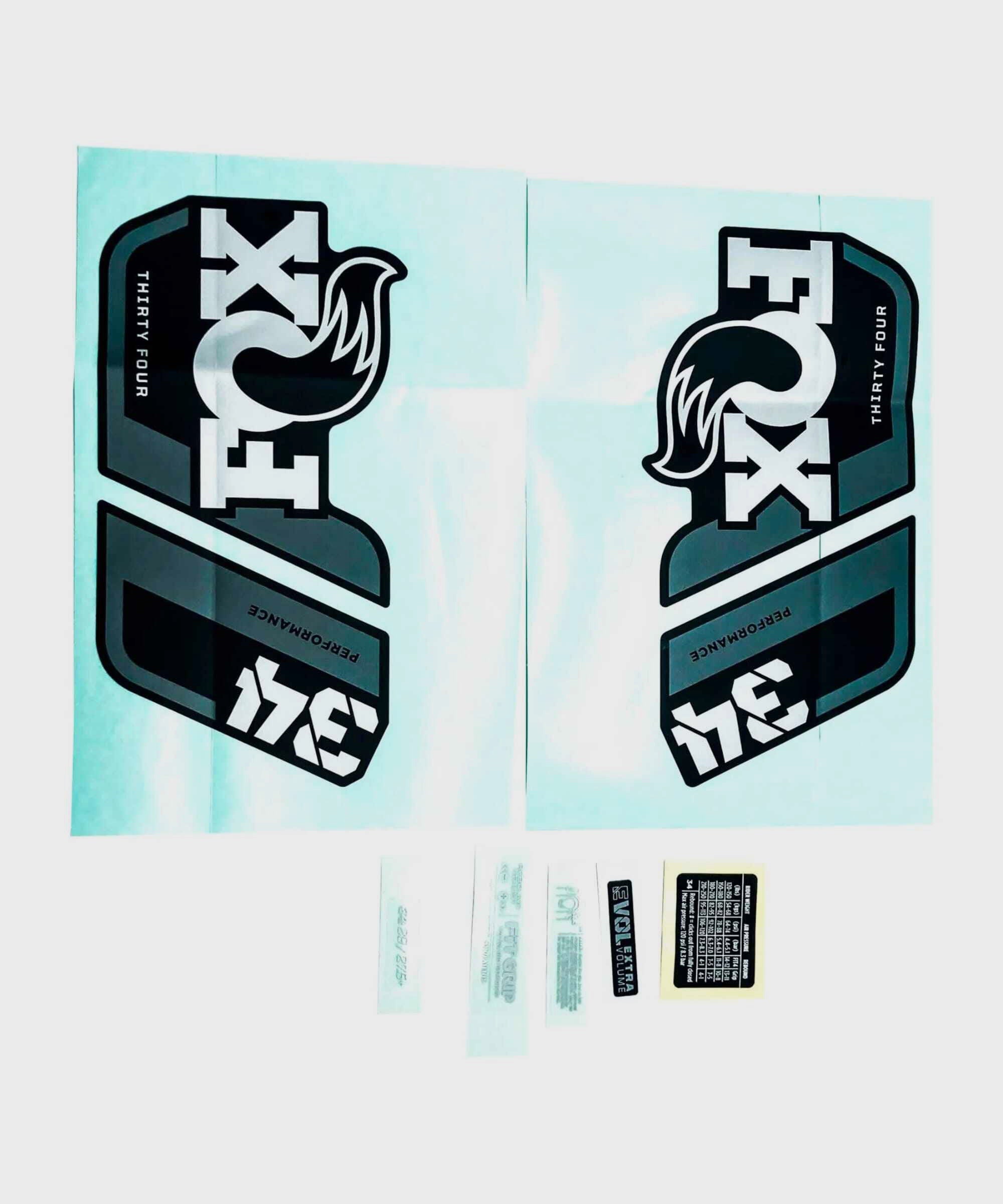 Fox Fork 34 Decal Kit: P | Power2CycleS Grey Logo Matte Black 2022