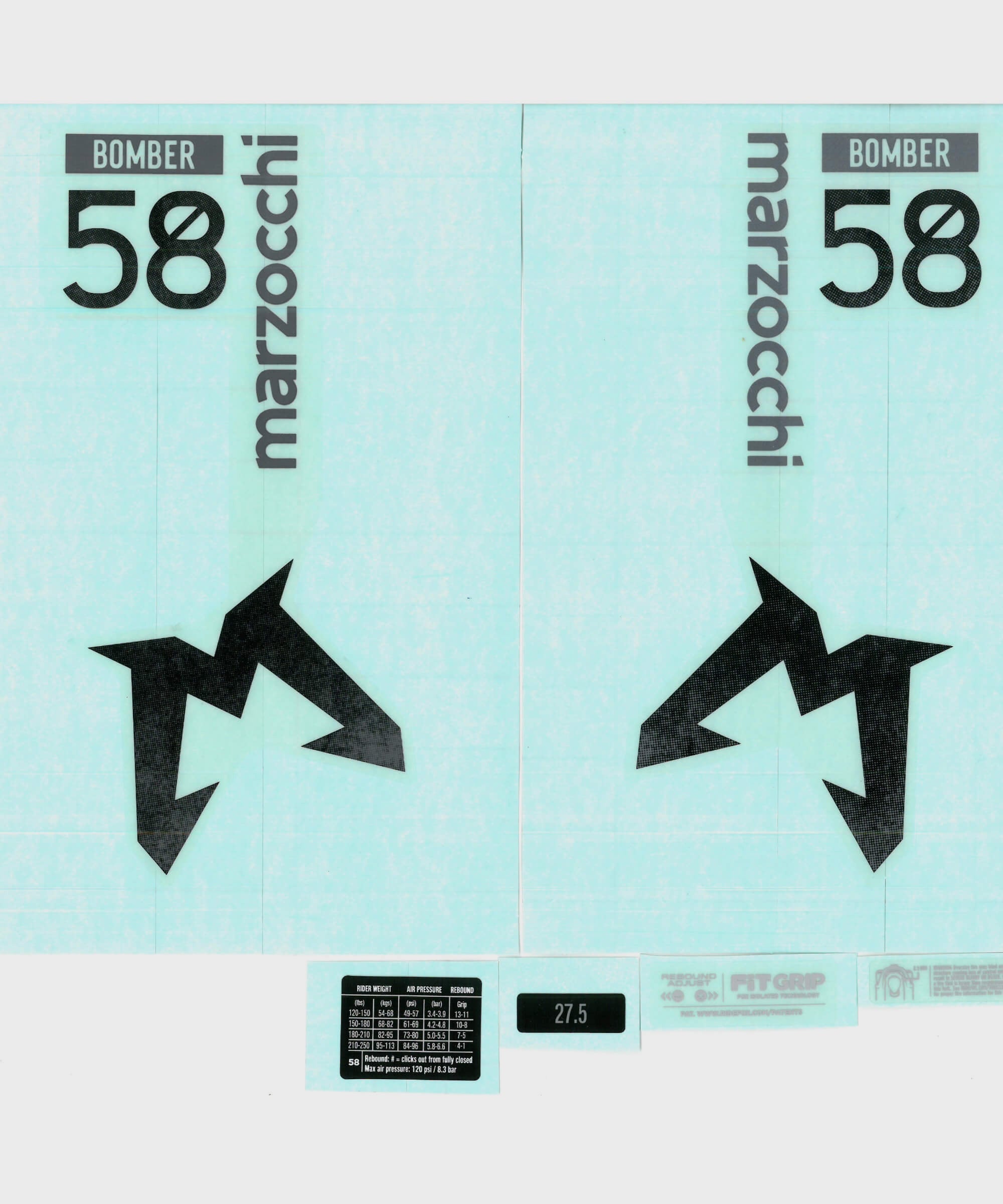 Marzocchi Fork Bomber 58 Decal Kit: Clear Logo Gloss  | Power2CycleRed/White Fork