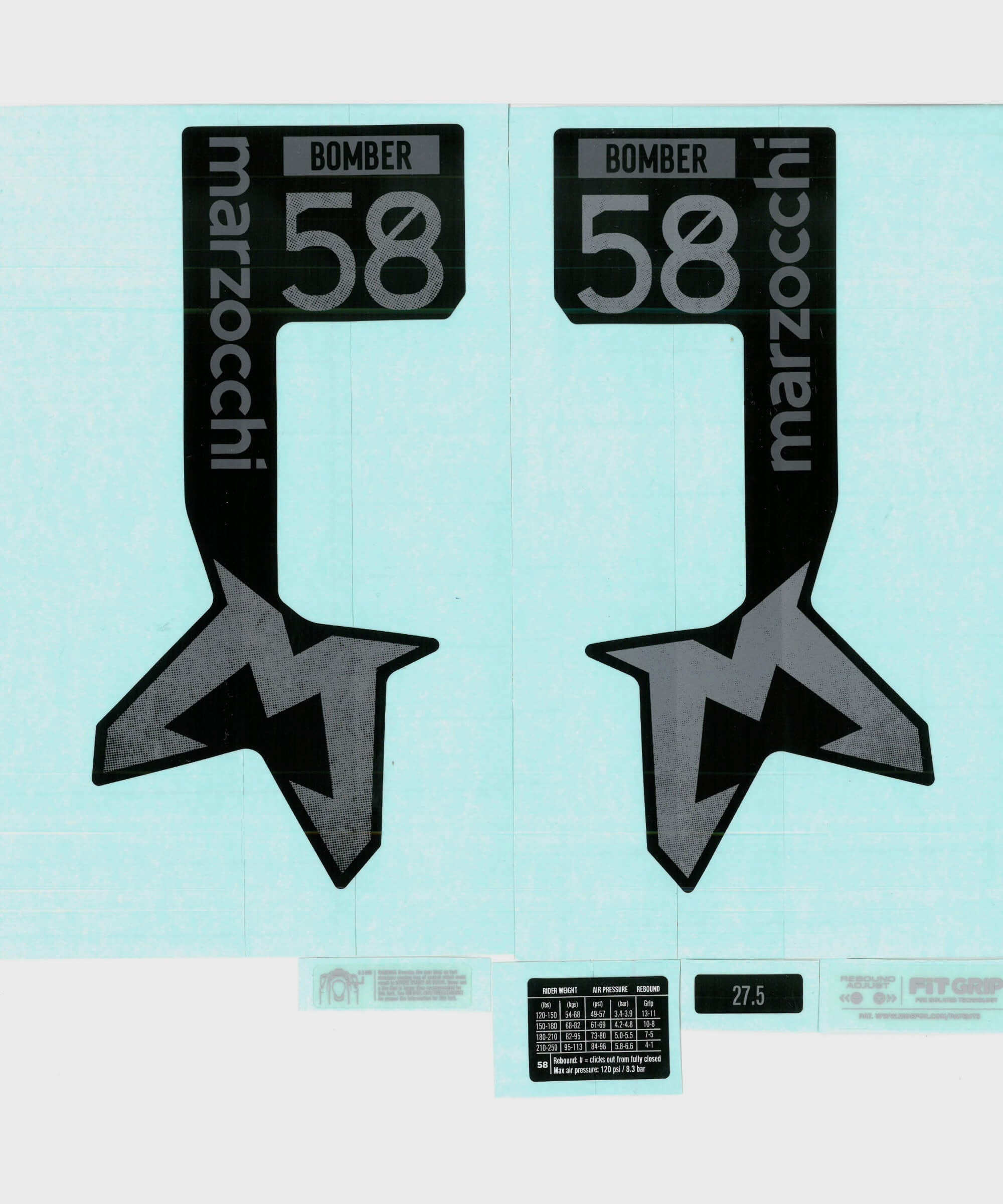 Marzocchi Fork Bomber 58 Decal Kit: Neutral Matte Black Logo Matte Black 2024