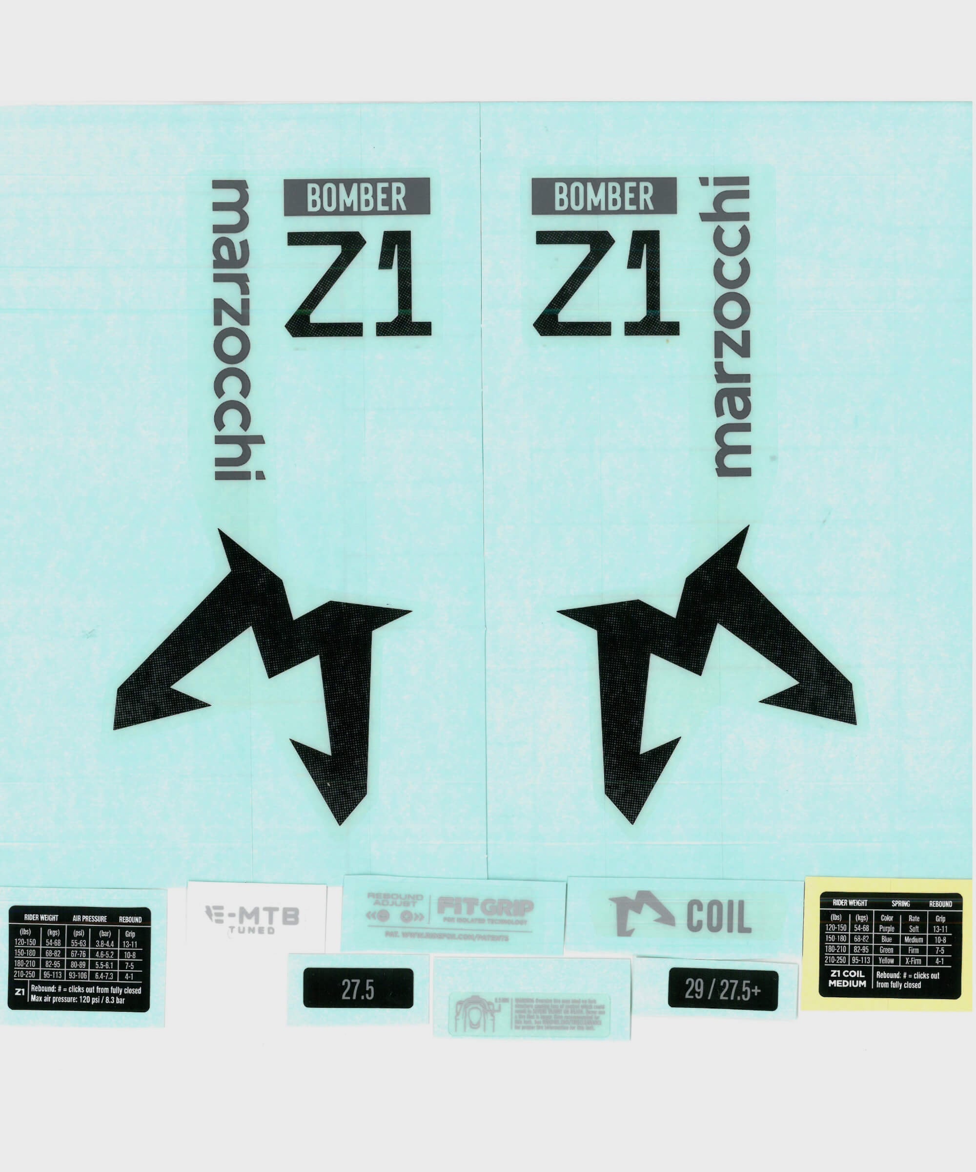 Marzocchi Fork Bomber Z1 Air & Coil/Bomber Z1 E | Power2CycleTuned Decal Kit: Std/Clear 2024