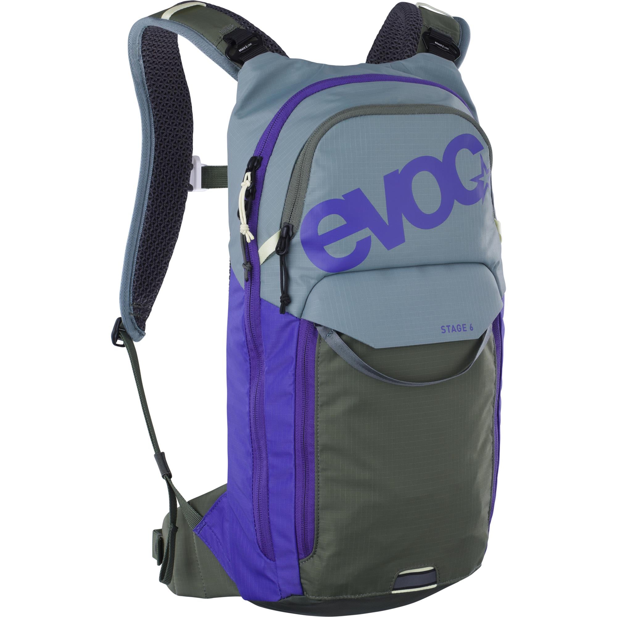 EVOC Stage 6 + Hydration Bladder 2 2026 | Power2Cycle STEEL/VIOLET/DARK OLIVE ONE SIZE