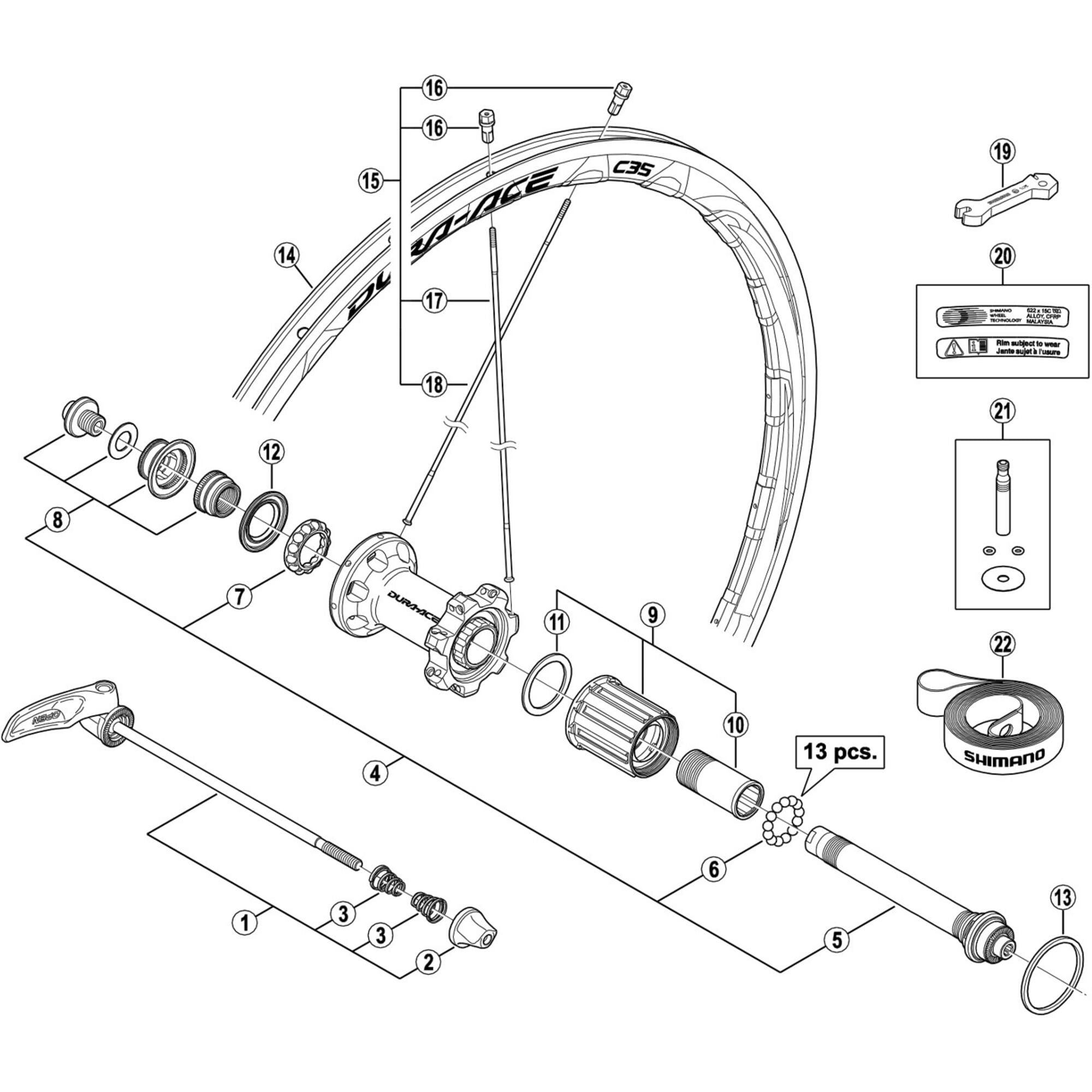 Shimano Spares CL spoke and nipple set, rear
