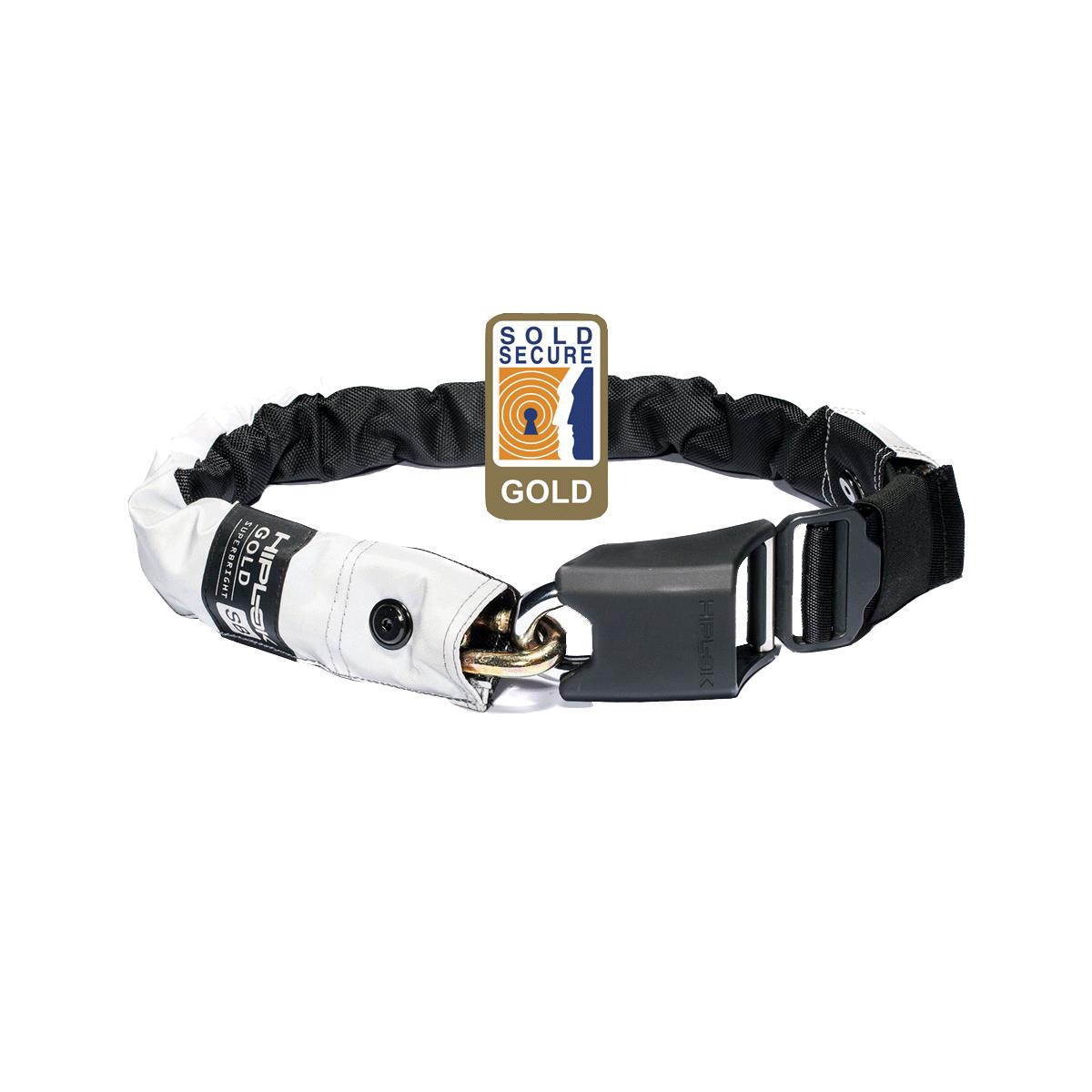 Hiplok GOLD Wearable Chain Lock 10mm x 85cm  | Power2Cycle waist 24 | Power2Cycle44 inches (Gold Sold Secure) High Visibility | Power2Cycle SUPER BRIGHT 10MM X 85CM