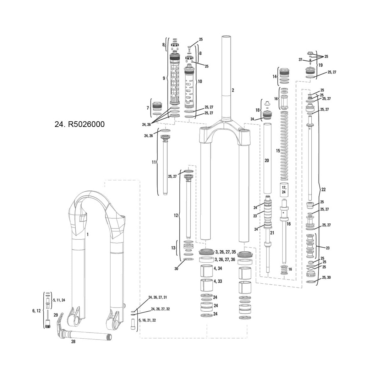 RockShox Spare  | Power2Cycle Front Suspension Service Service Kit  | Power2Cycle 2007 | Power2Cycle2010 Argyle (Solo Air and Coil), 2011 Argyle (Coil)  | Power2Cycle (Steel Upper Tubes Only) | Power2Cycle
