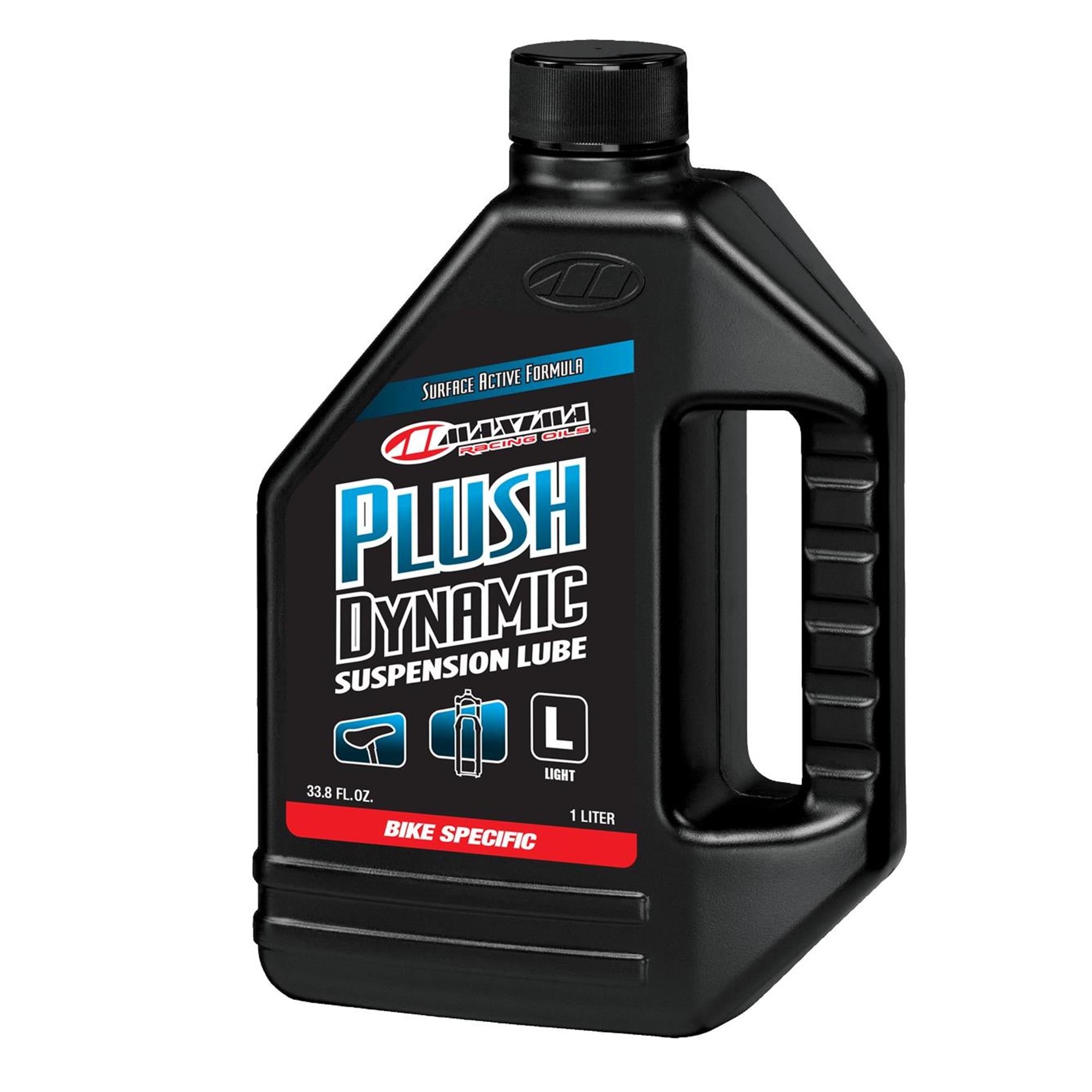 Maxima Plush Dynamic Suspension Lube Light, 1 Litre Bottle (Replaces 0W | Power2Cycle30) | Power2Cycle BLACK 1L