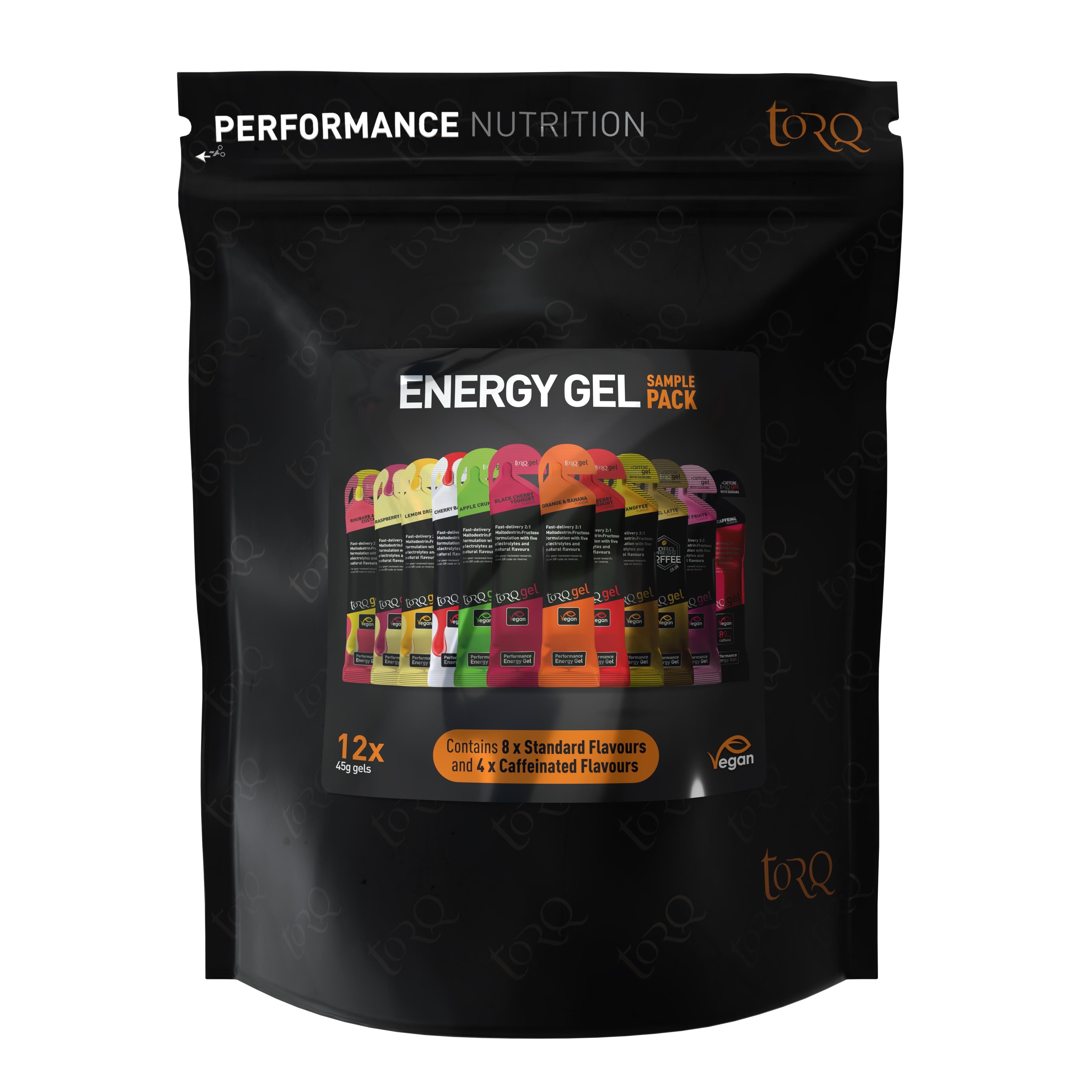 TORQ Gel Taster Pack  | Power2Cycle 12 Flavours [8 Regular/4 Natural Caffeine] | Power2Cycle