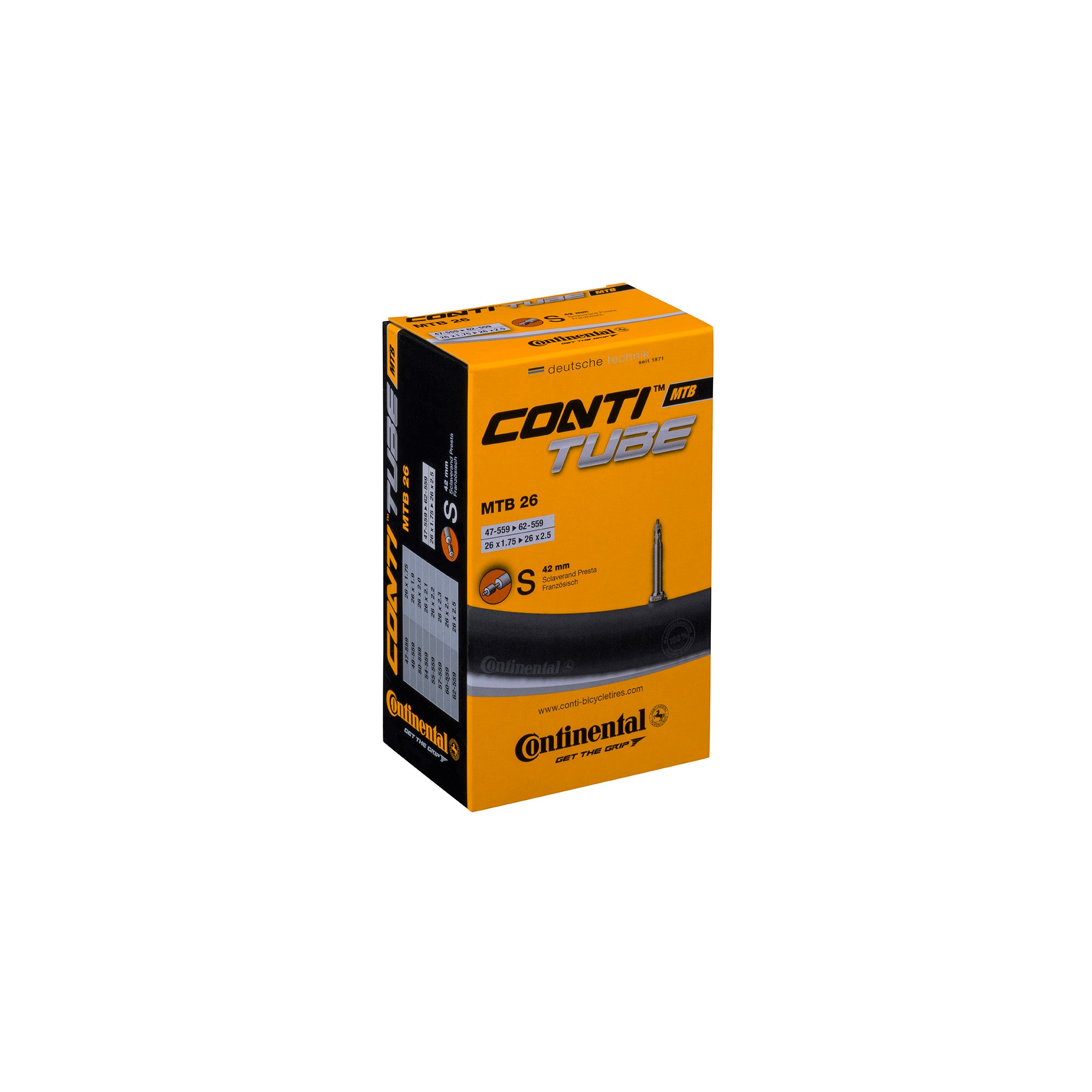 Continental MTB Tube  | Power2Cycle Presta 42mm Valve | Power2Cycle BLACK
