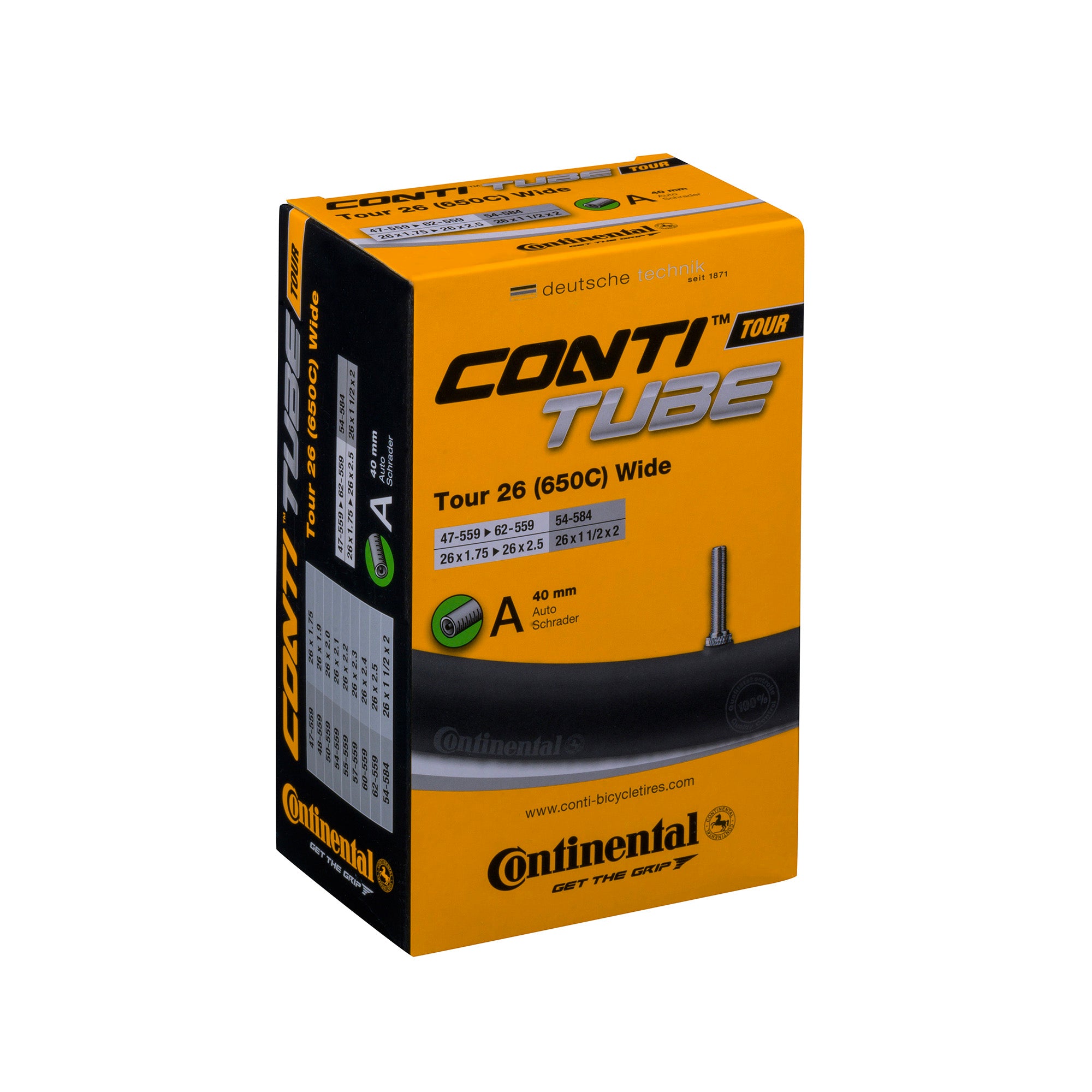 Continental Tour Tube  | Power2Cycle Schrader 40mm Valve | Power2Cycle BLACK