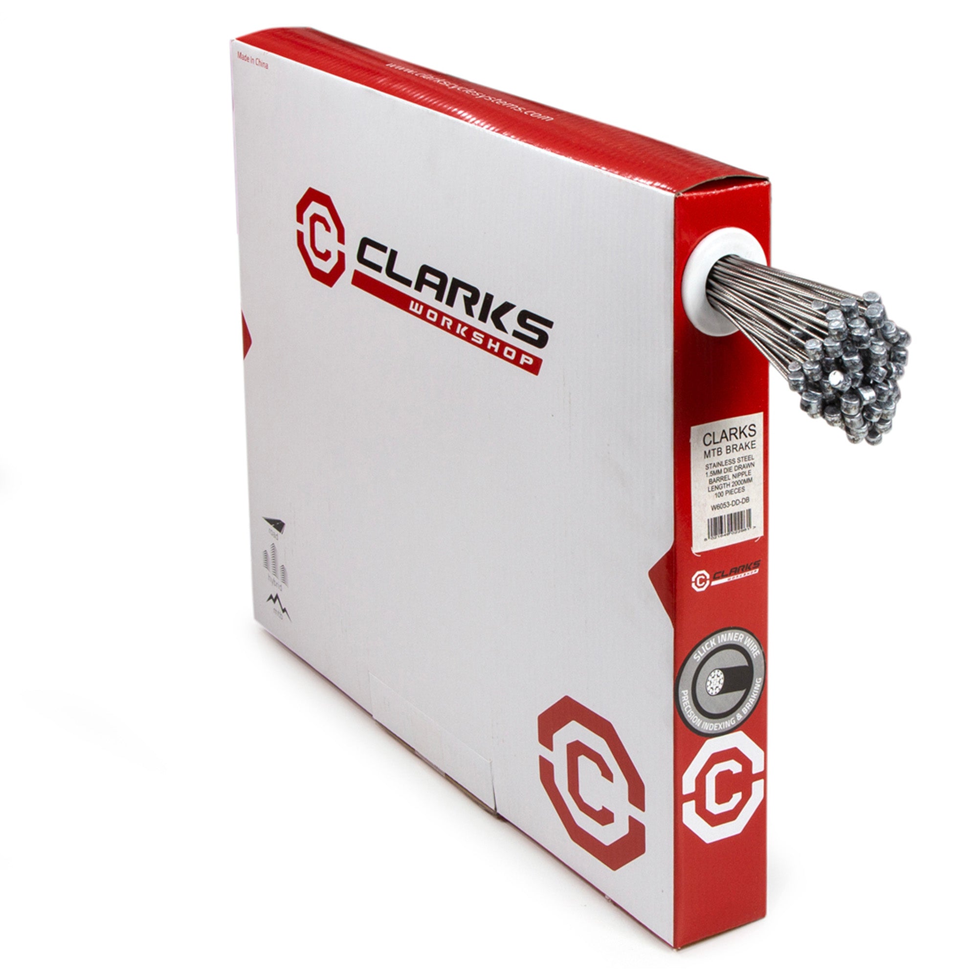 Clarks MTB/Hybrid S/S Inner Brake Wire W1.5 x L2000mm Barrel Nipple Dispenser Box (100pcs) | Power2Cycle