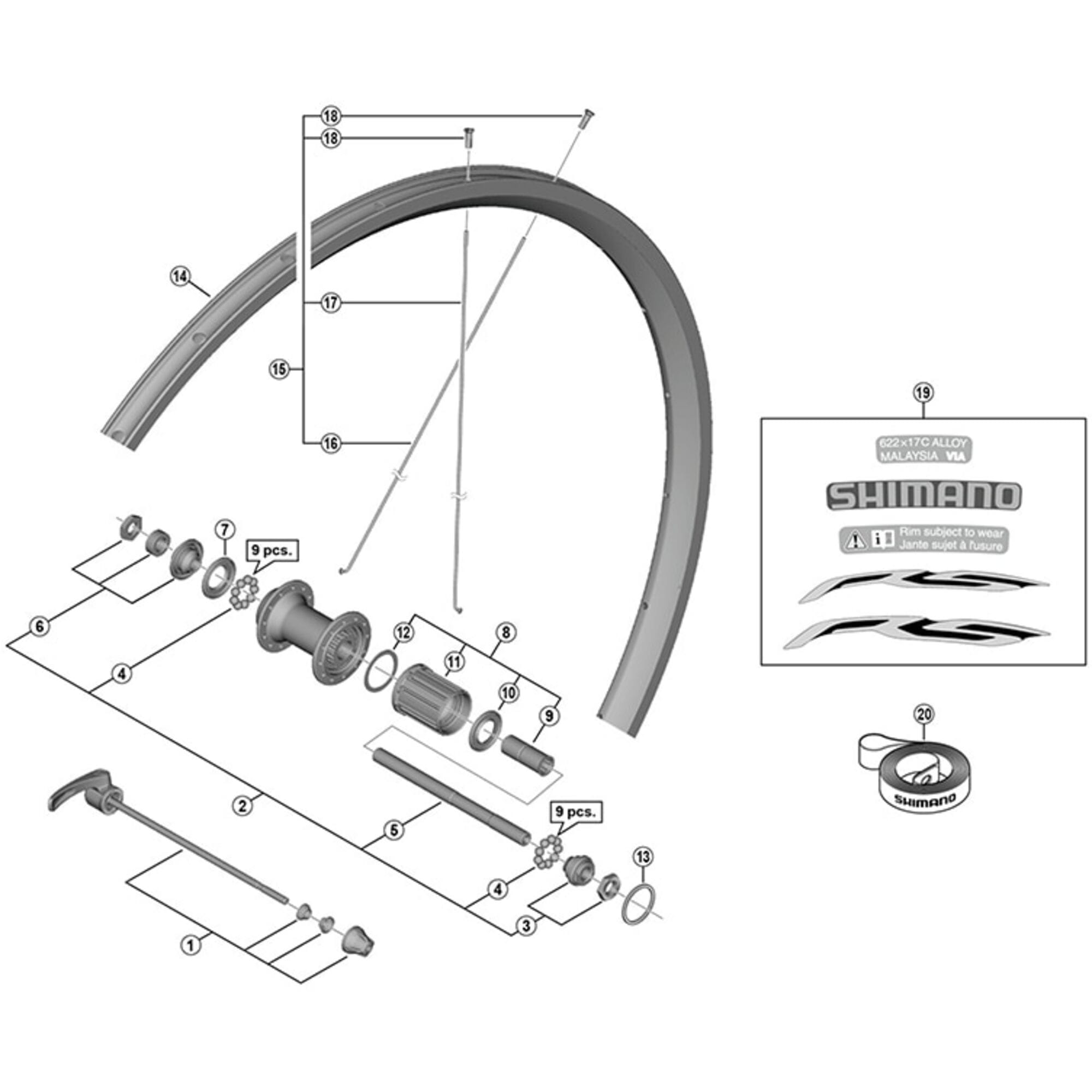 Shimano Spares R complete hub axle, 141 mm