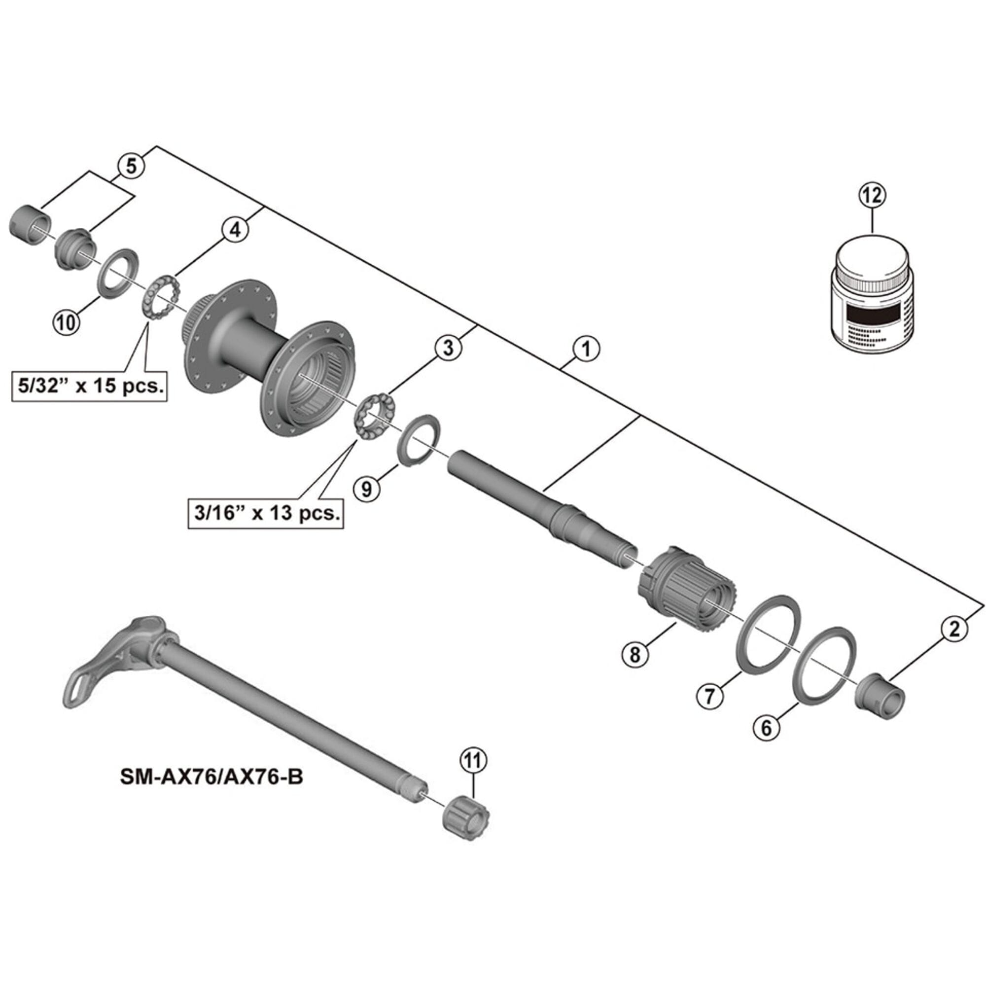 Shimano Spares CL complete hub axle