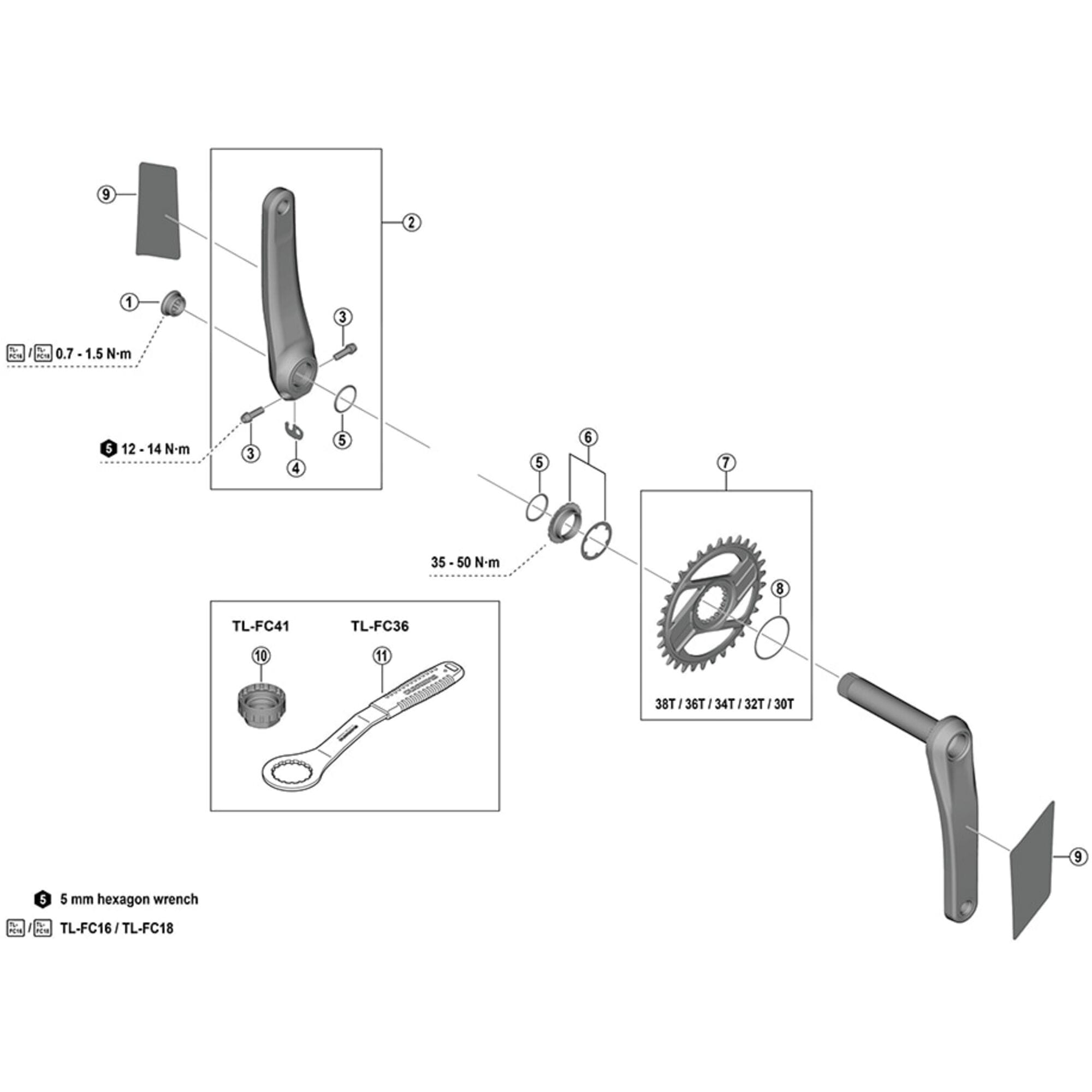 Shimano Spares M9200 left hand crank arm unit with protection sticker, 170 mm
