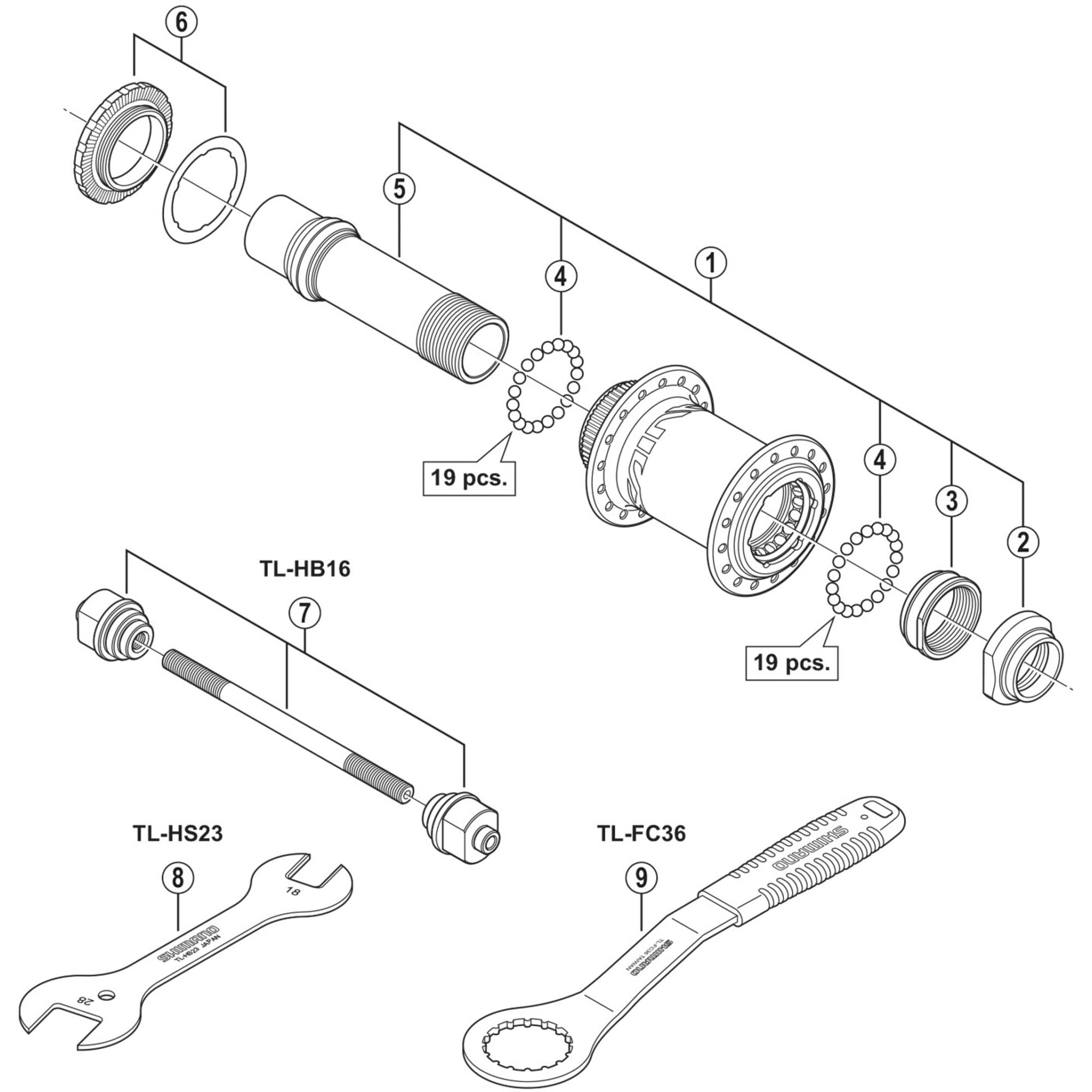 Shimano Spares M820 complete hub axle