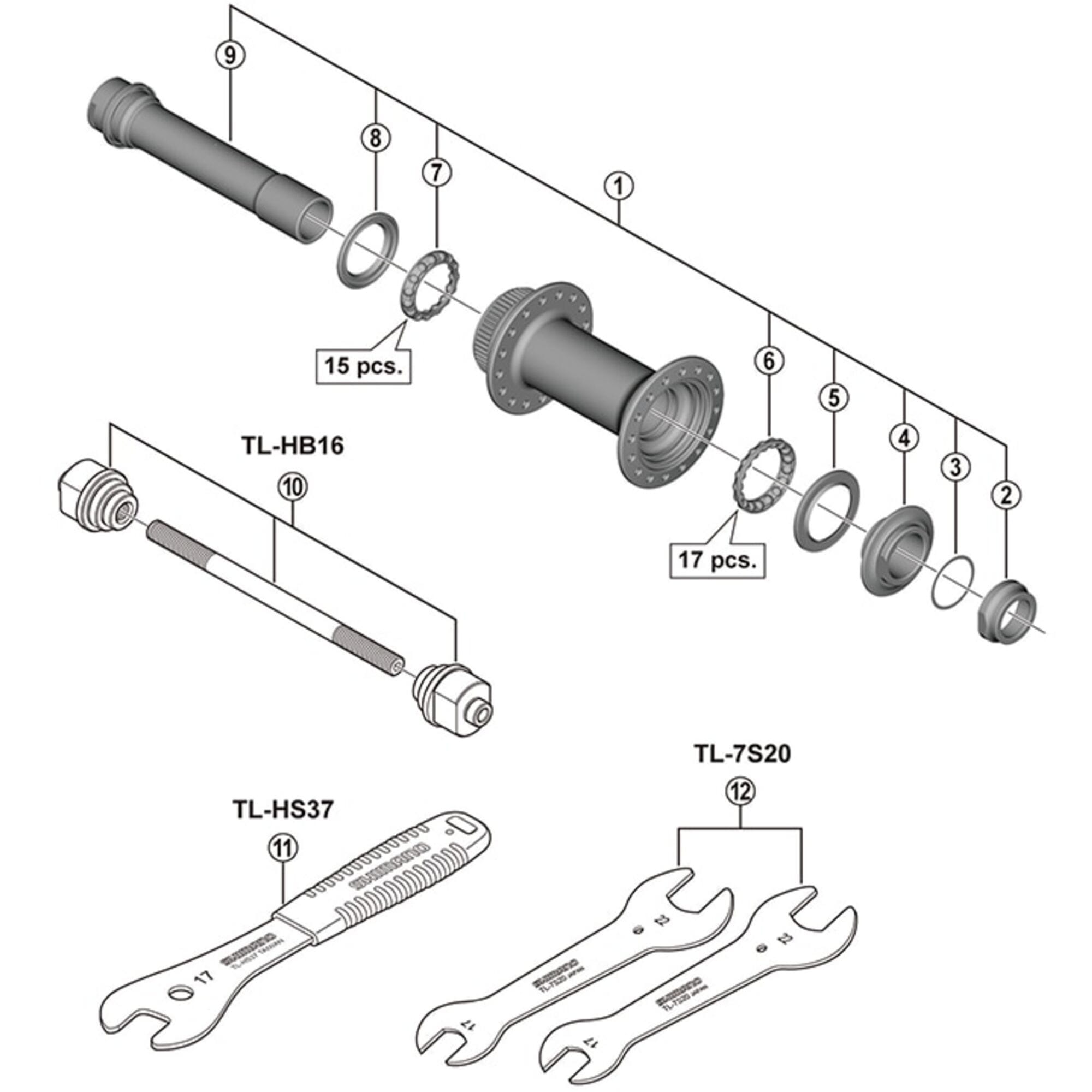 Shimano Spares M8010 hub axle unit