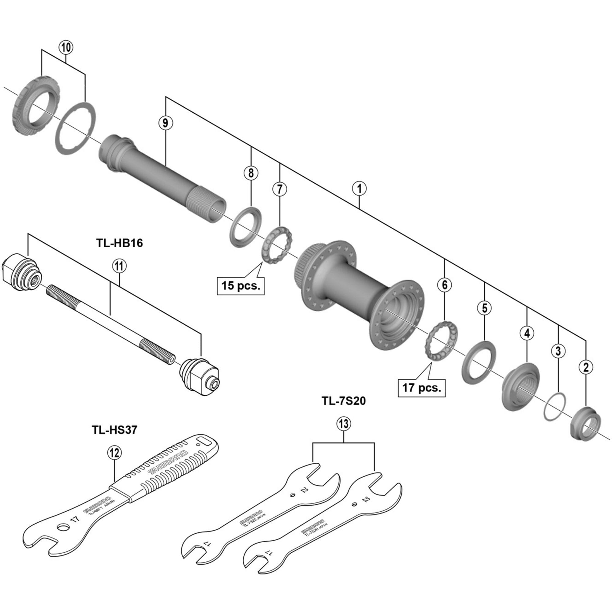 Shimano Spares M8010 complete hub axle
