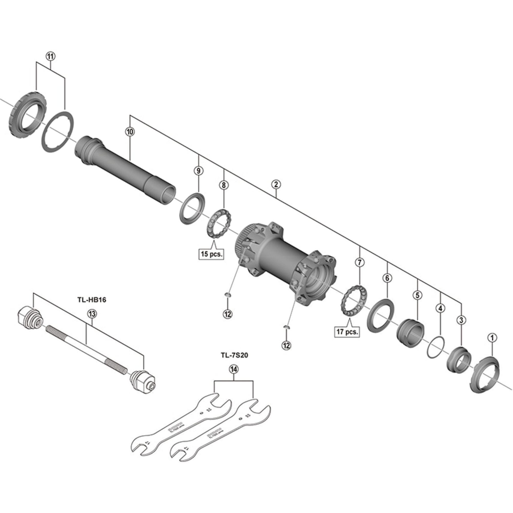 Shimano Spares BS complete hub axle, 110 mm