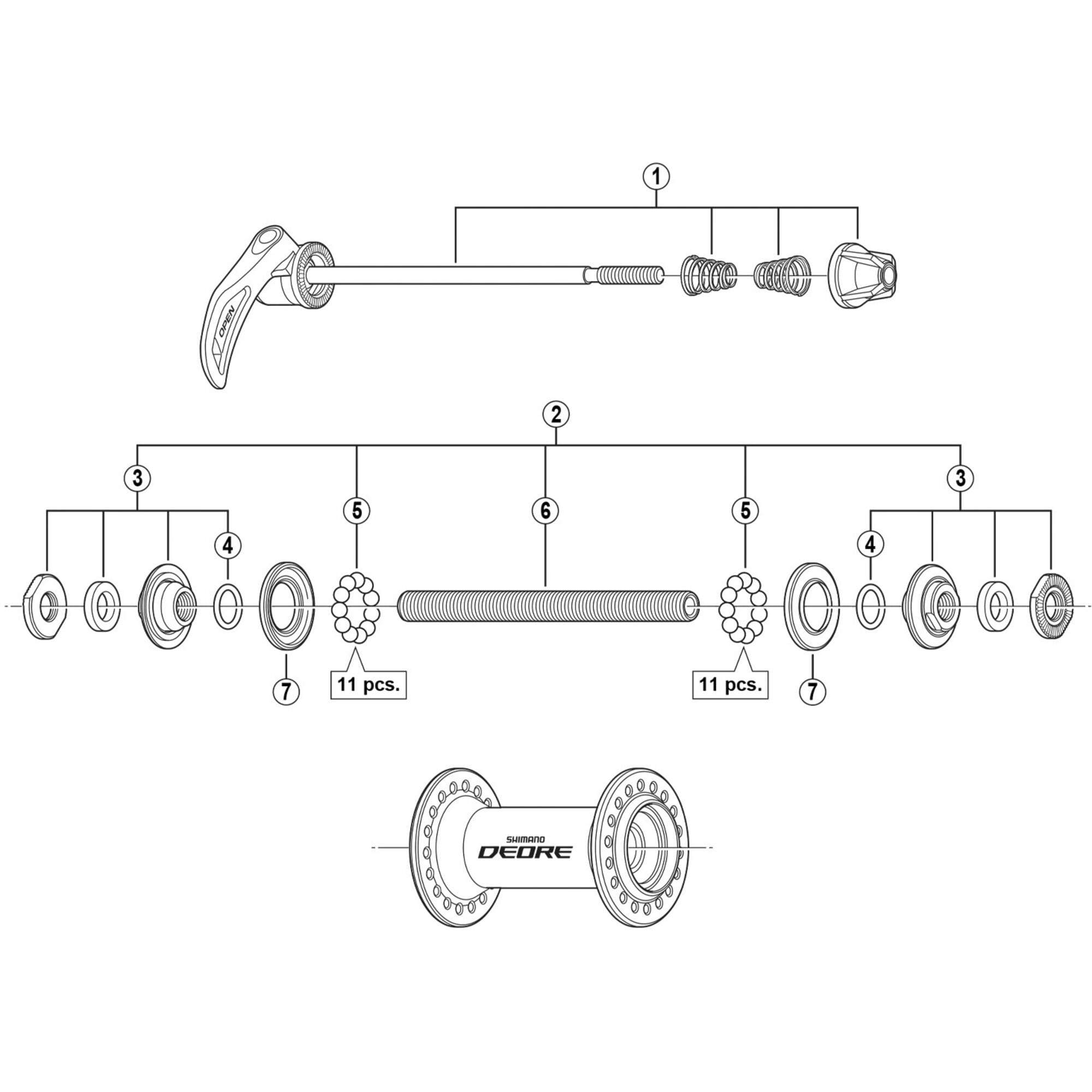 Shimano Spares M590 complete hub axle, 108 mm