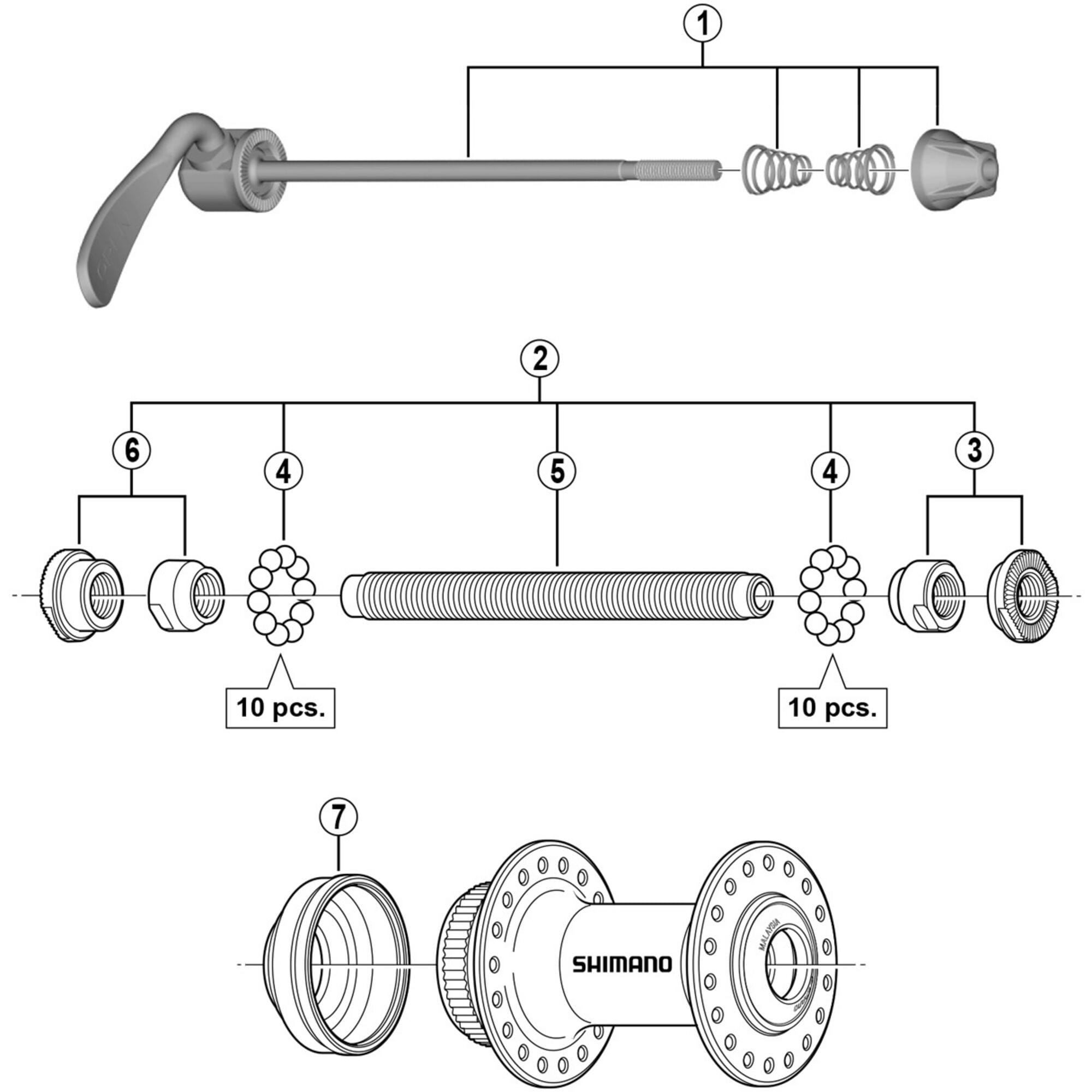Shimano Spares RM35 complete hub axle 108 mm