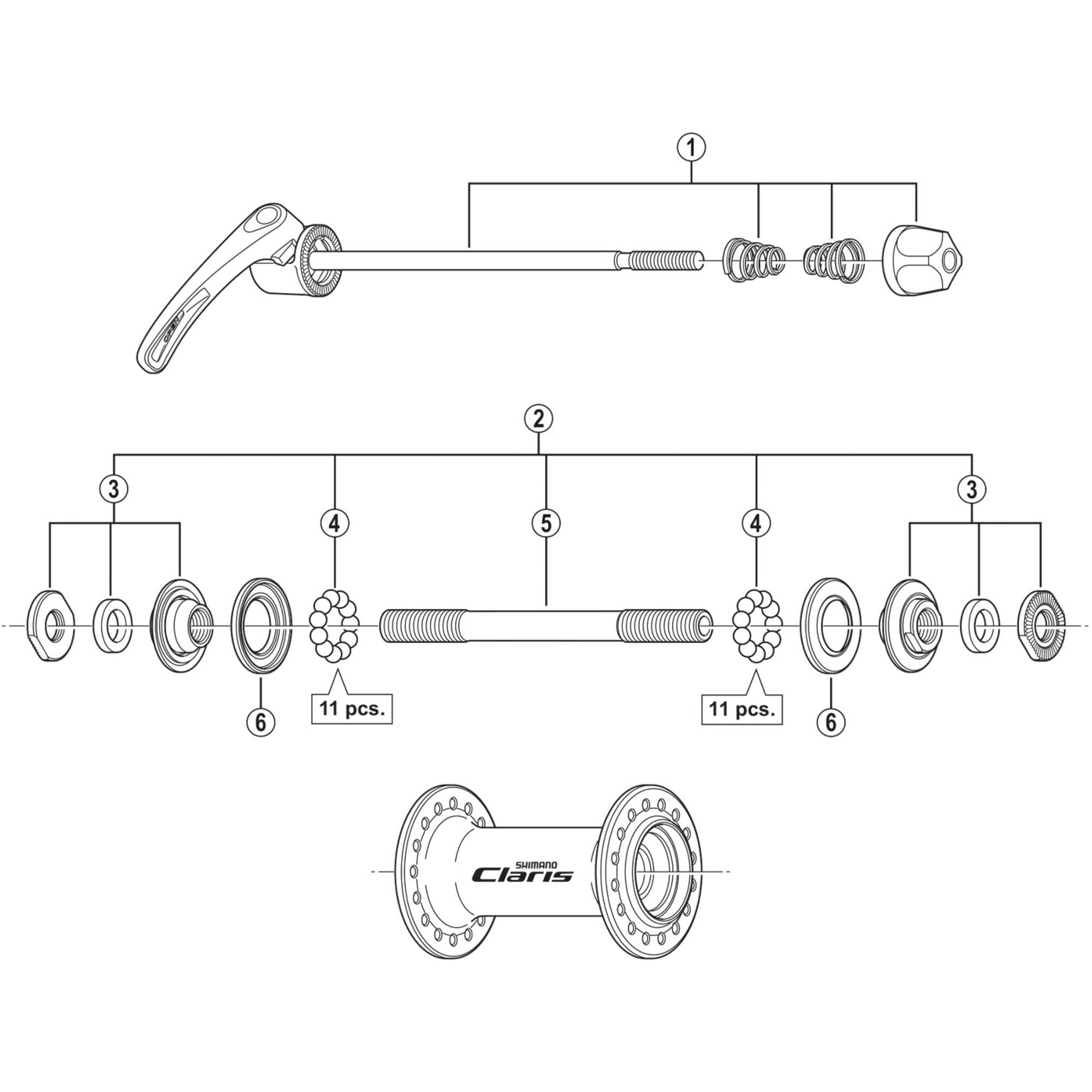 Shimano Spares 2400 complete quick release, 129 mm