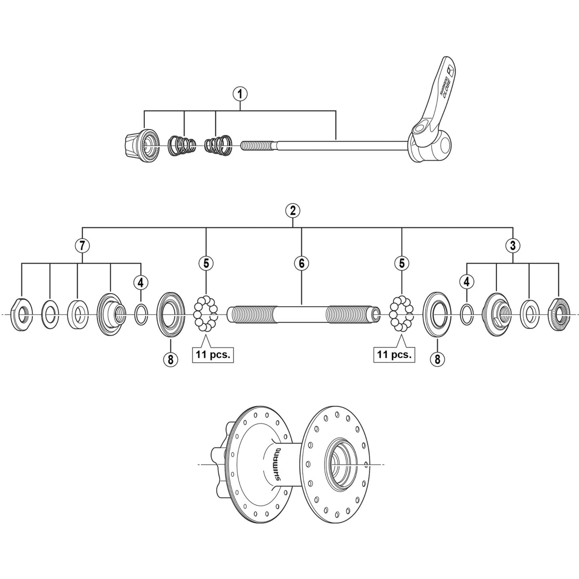 Shimano Spares M529 complete quick release 133 mm, black