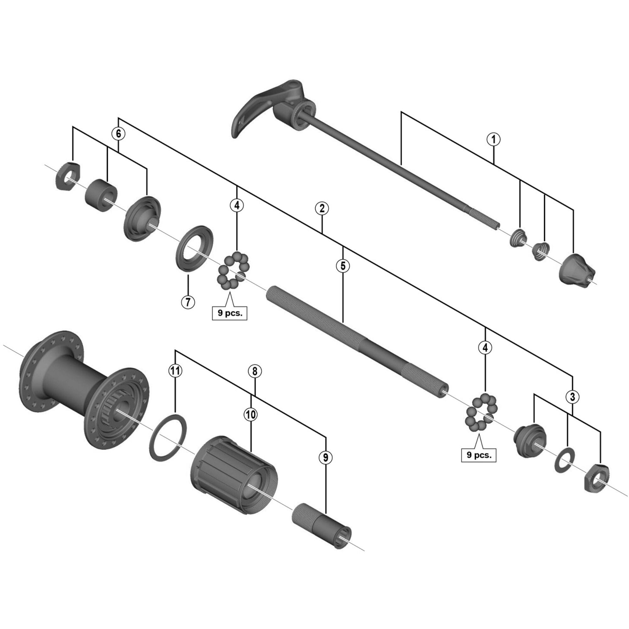 Shimano Spares T4000 complete hub axle 146 mm