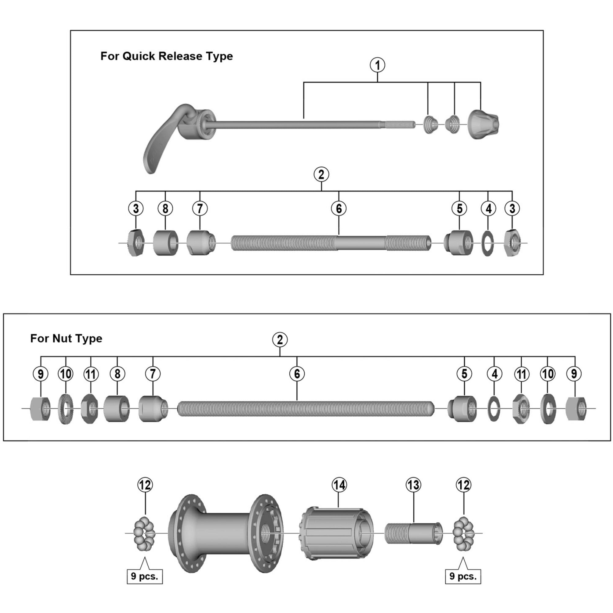 Shimano Spares TX800 complete hub axle 185 mm for nut type