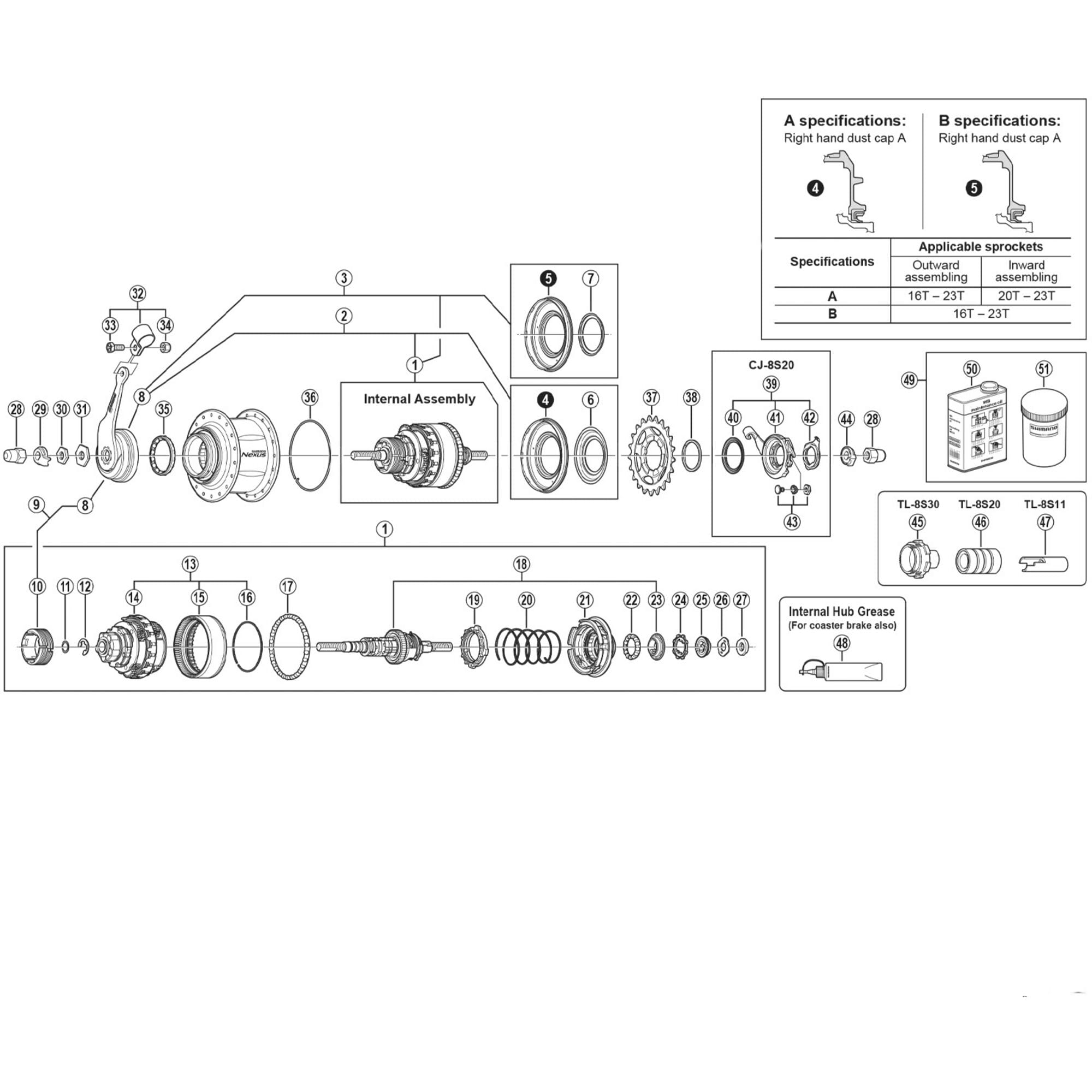 Shimano Spares 8C31 Nexus internal assembly  | Power2Cycle 184 mm