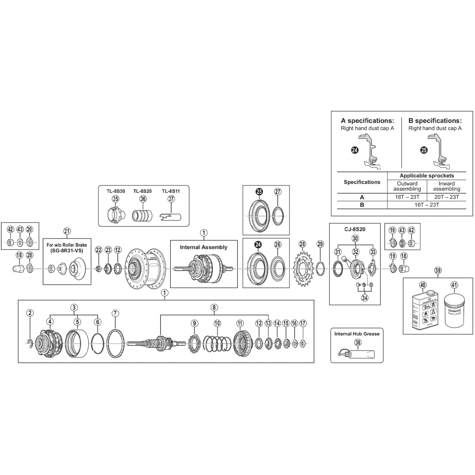 Shimano Spares 8R31 internal assembly, 184 mm